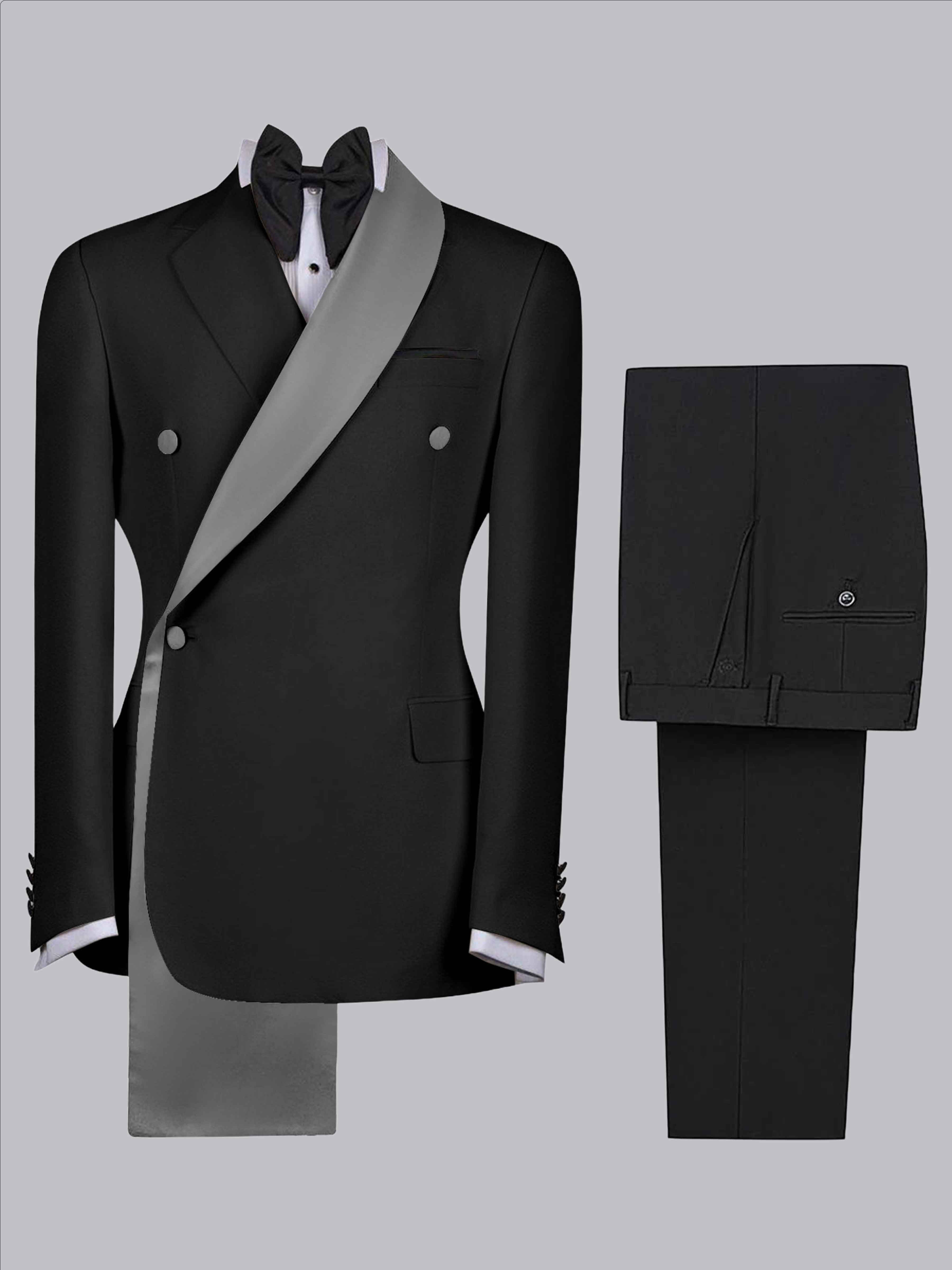 Costume Homme 2 Pièces Slim À 3 Boutons Bicolore Avec Bande Décorative Pour Mariage