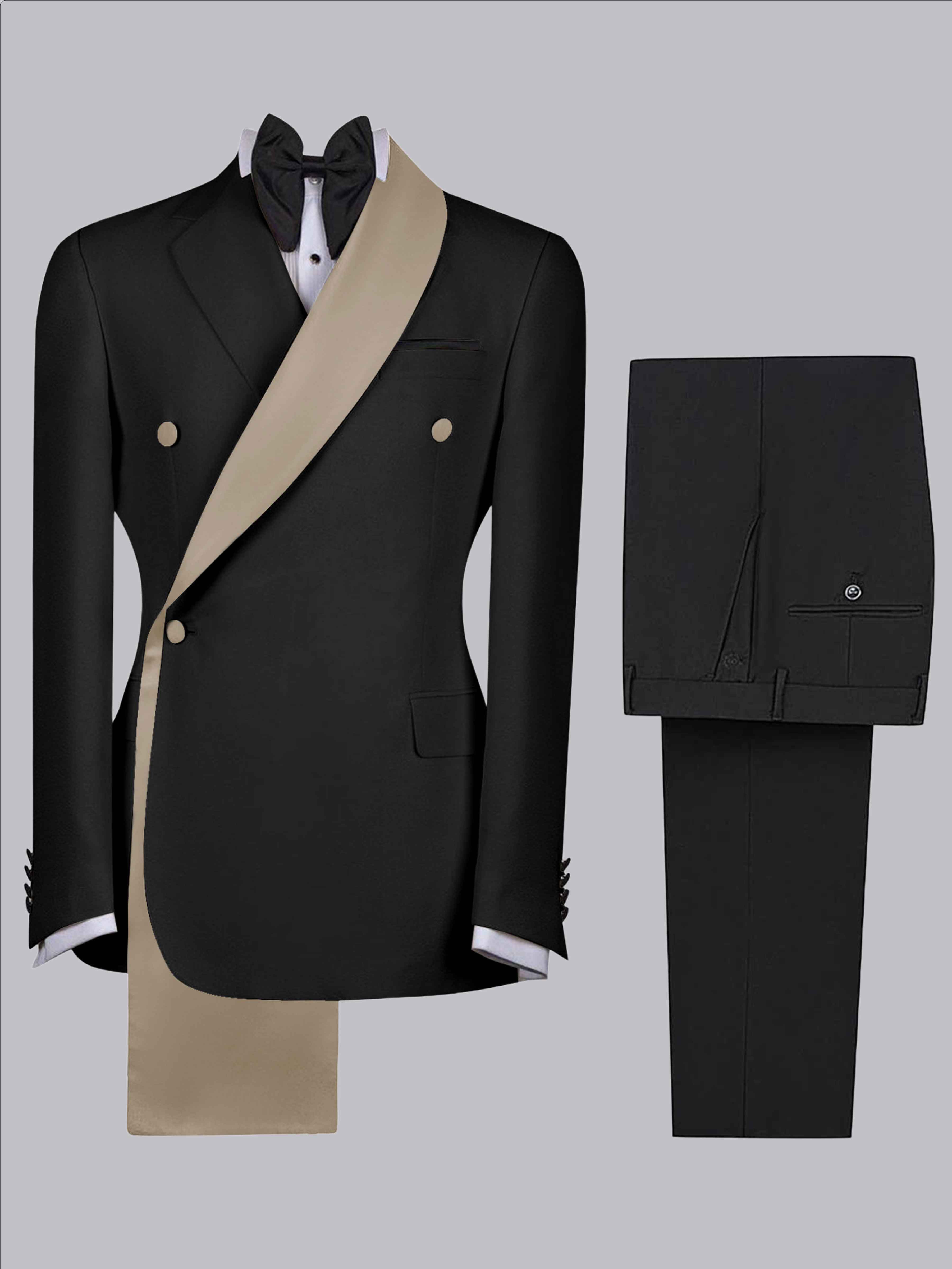 Costume Homme 2 Pièces Slim À 3 Boutons Bicolore Avec Bande Décorative Pour Mariage