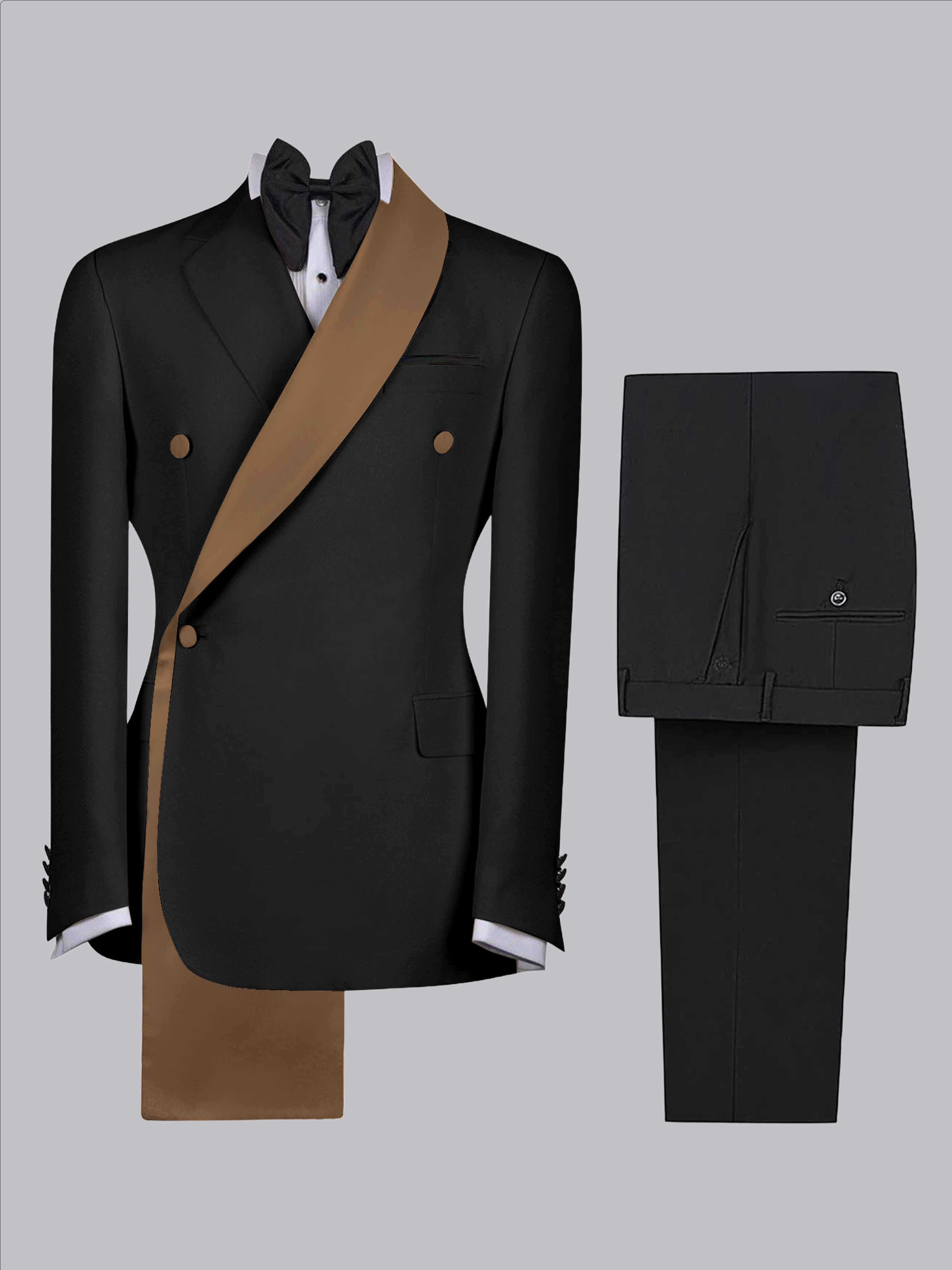 Costume Homme 2 Pièces Slim À 3 Boutons Bicolore Avec Bande Décorative Pour Mariage