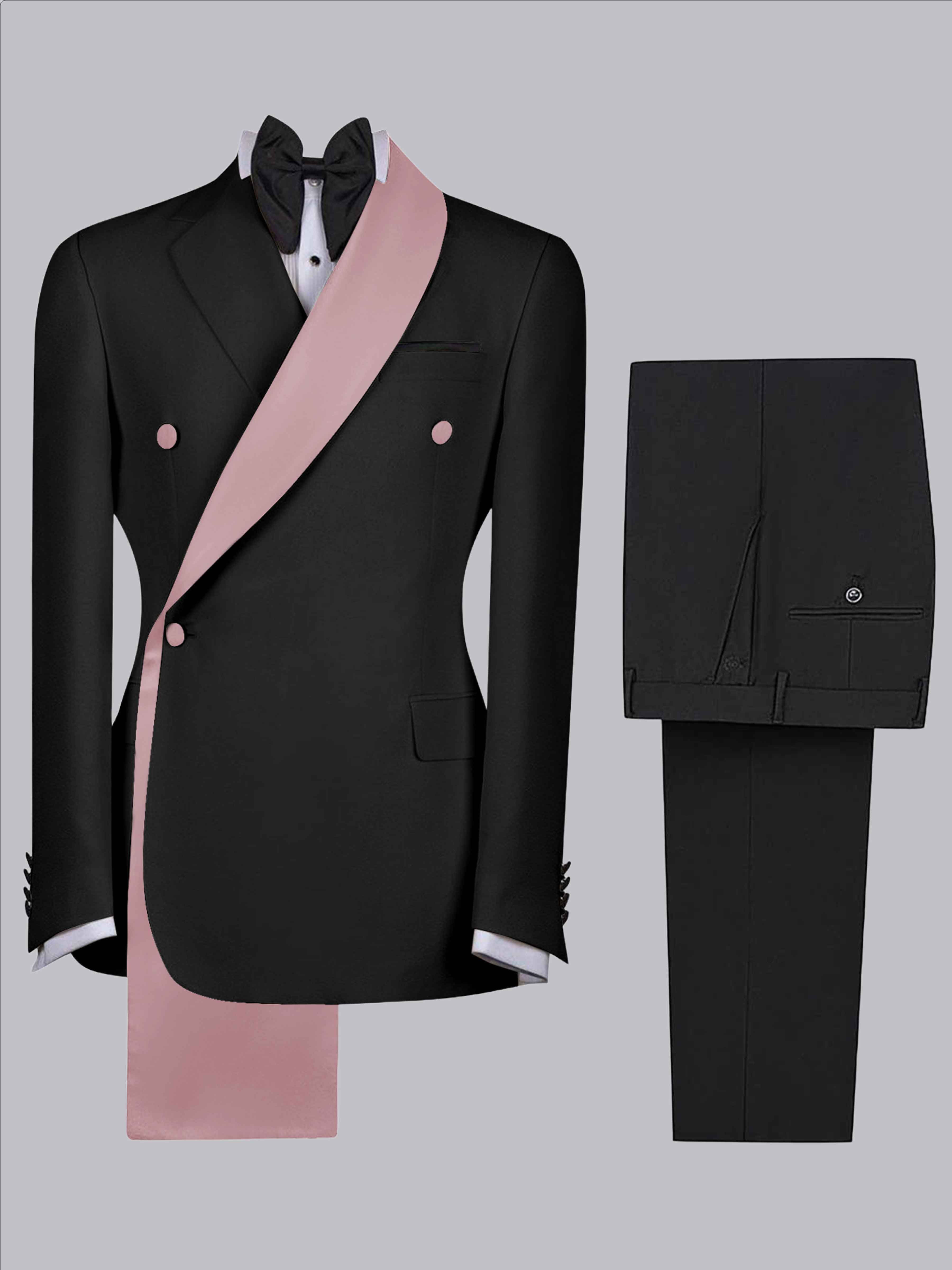 Costume Homme 2 Pièces Slim À 3 Boutons Bicolore Avec Bande Décorative Pour Mariage