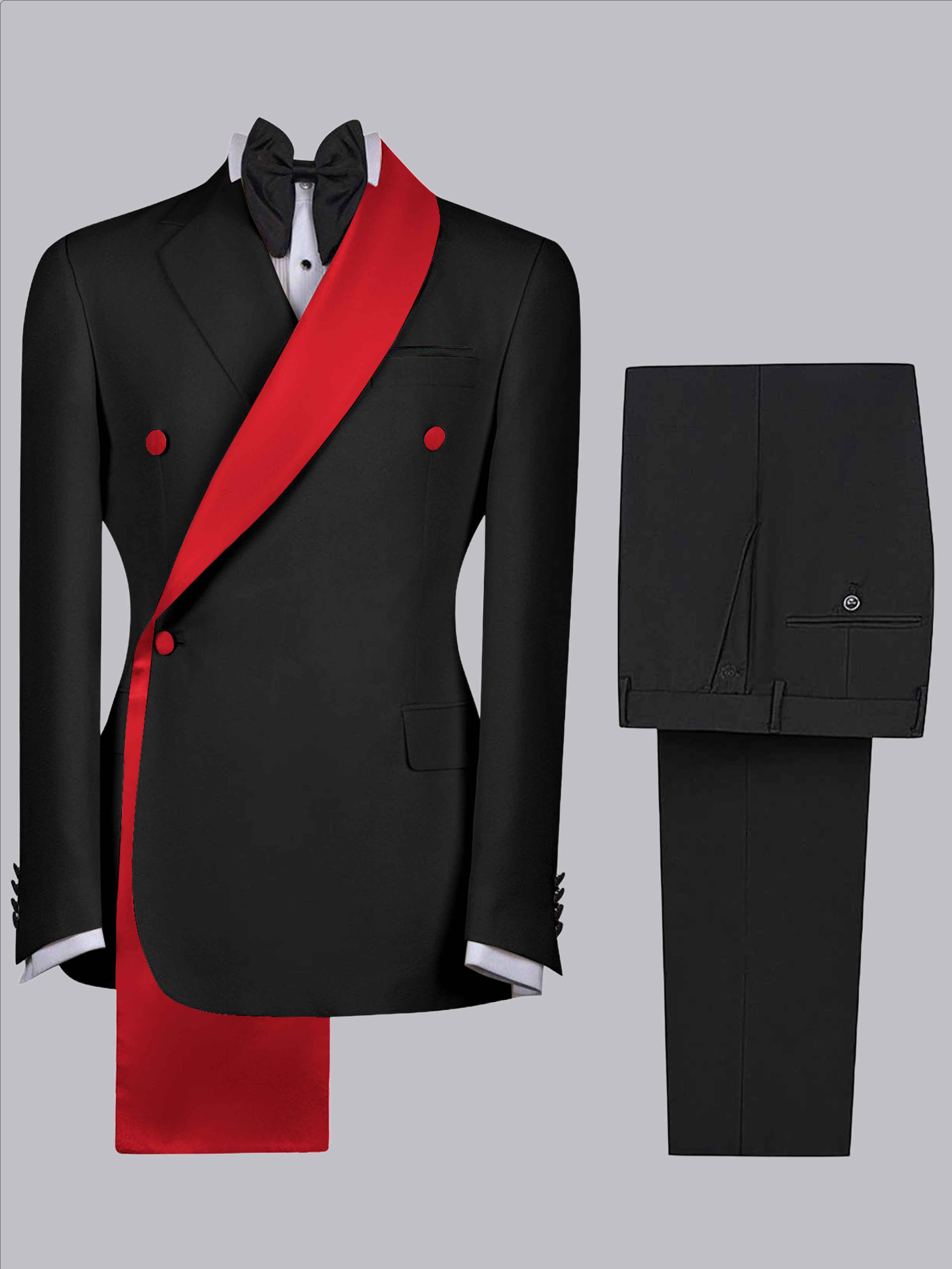 Costume Homme 2 Pièces Slim À 3 Boutons Bicolore Avec Bande Décorative Pour Mariage