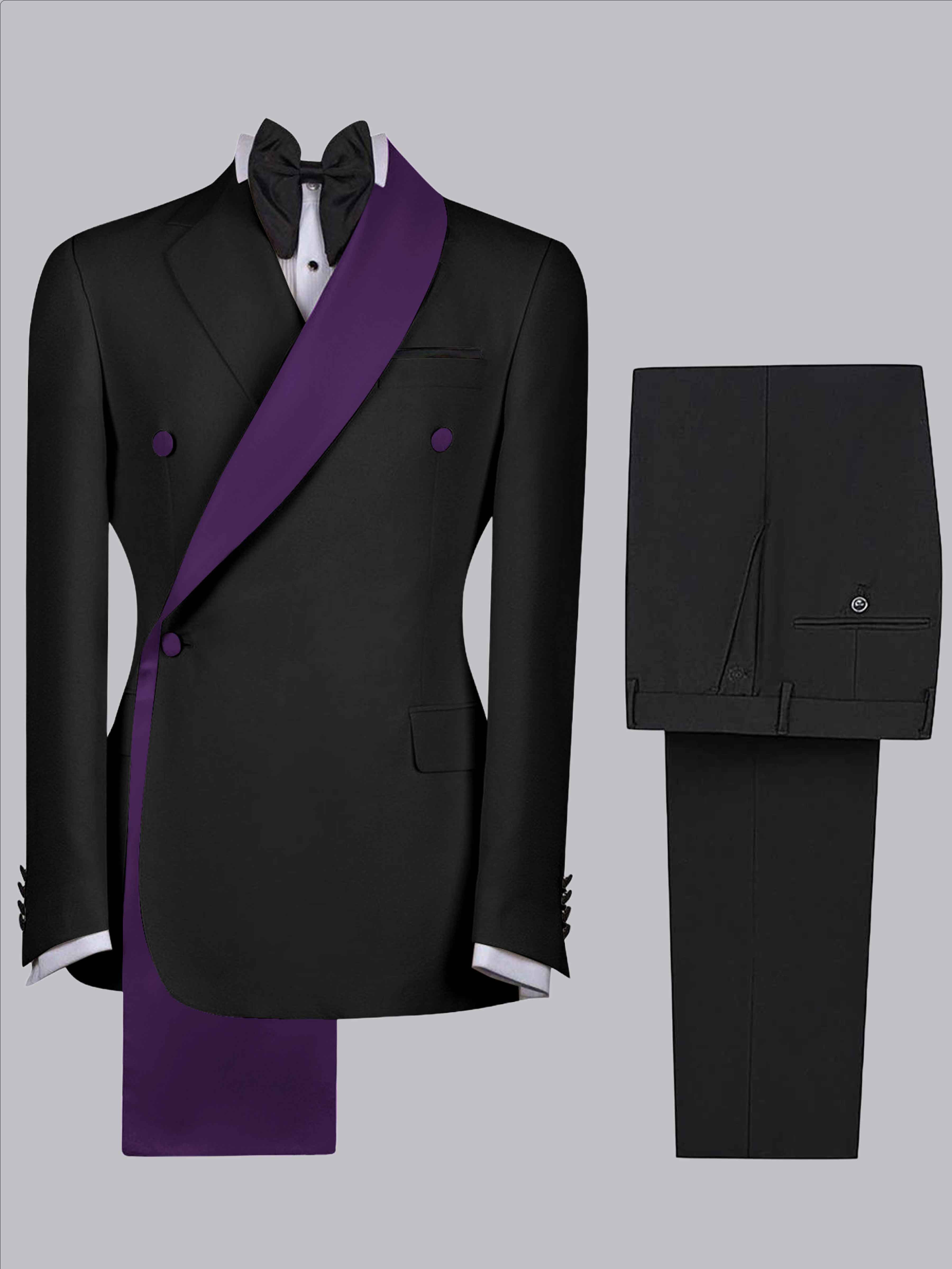 Costume Homme 2 Pièces Slim À 3 Boutons Bicolore Avec Bande Décorative Pour Mariage