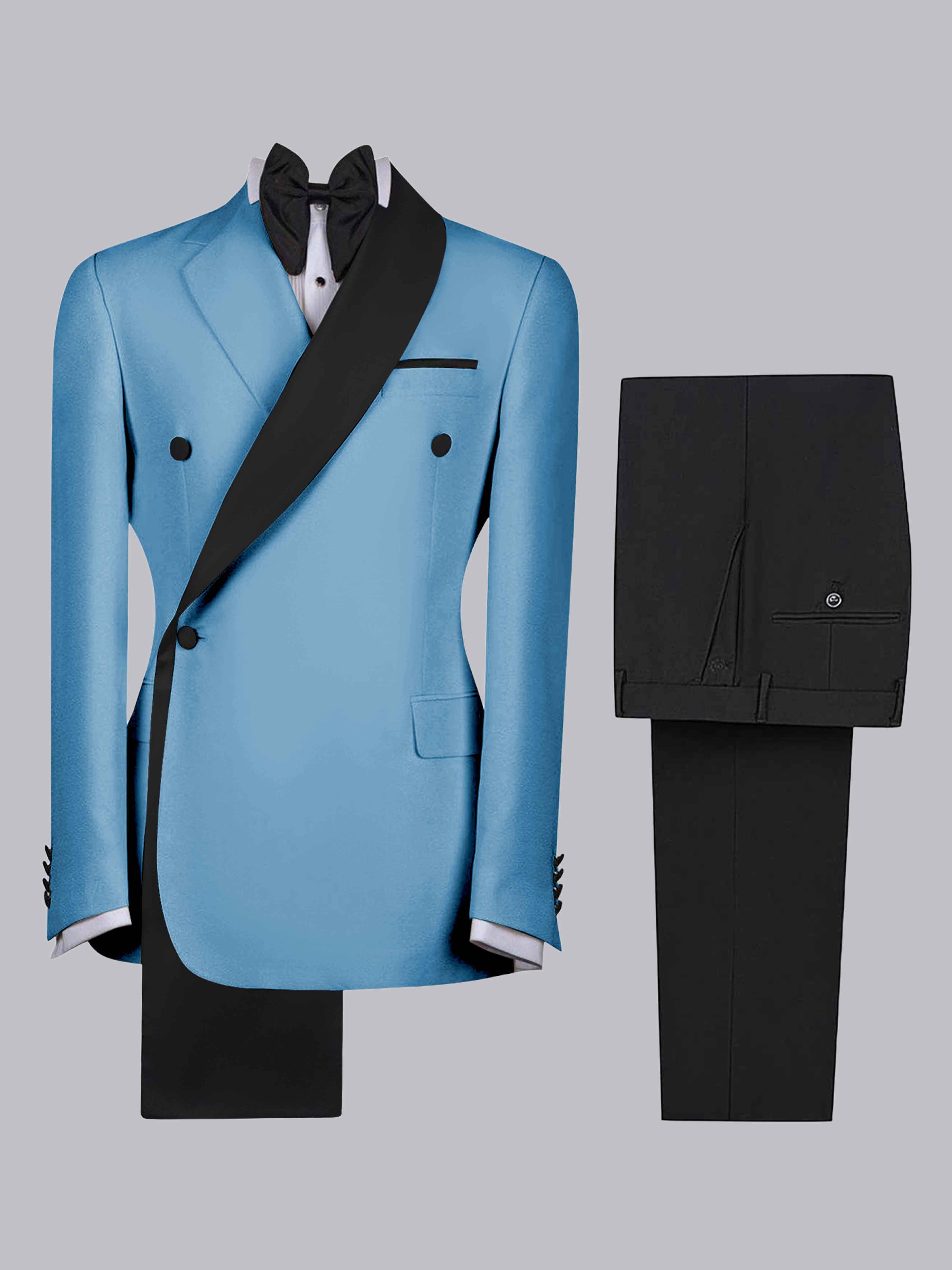 Costume Homme 2 Pièces Slim À 4 Boutons Bicolore Avec Bande Décorative Pour Réception