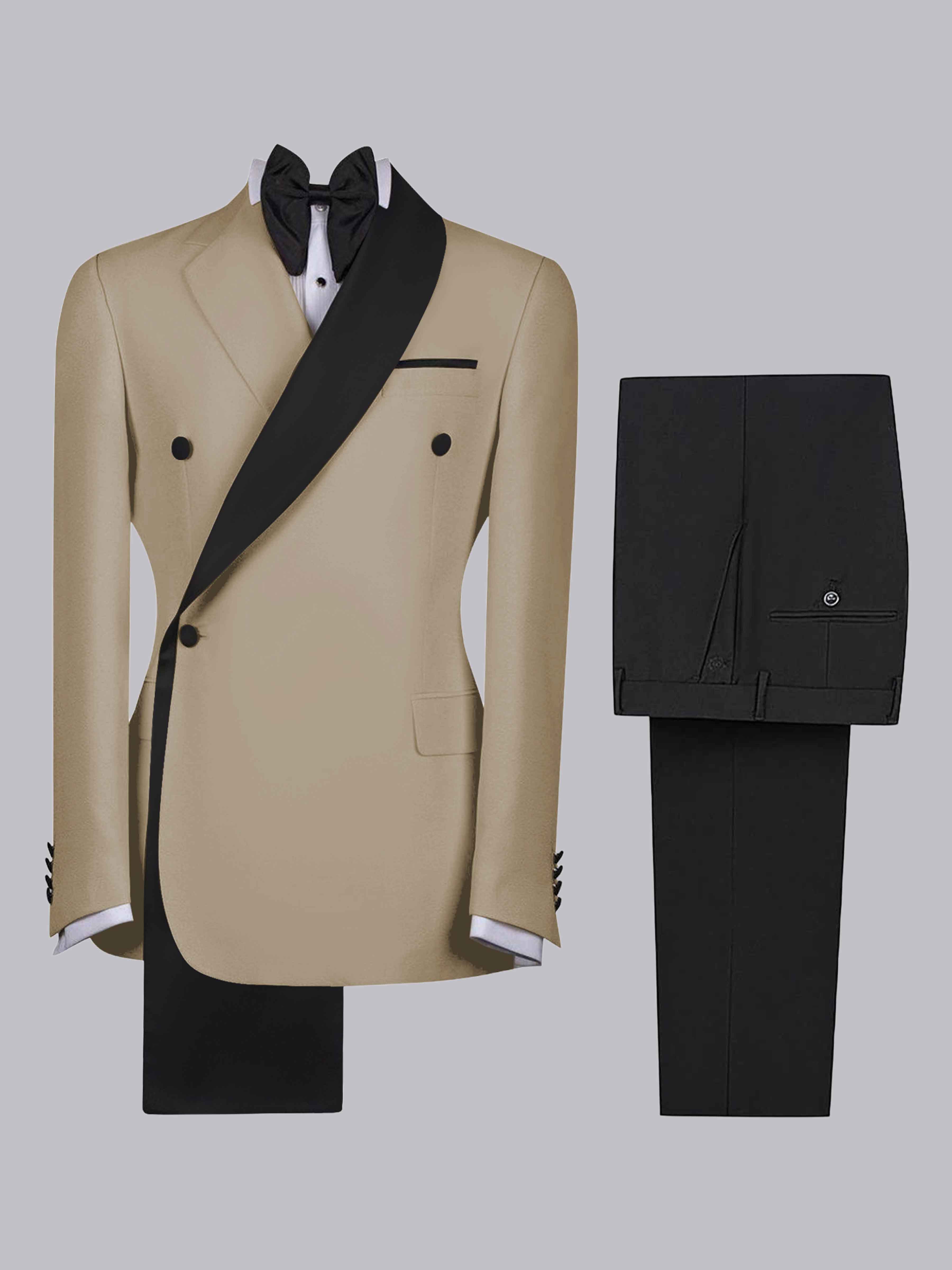 Costume Homme 2 Pièces Slim À 4 Boutons Bicolore Avec Bande Décorative Pour Réception