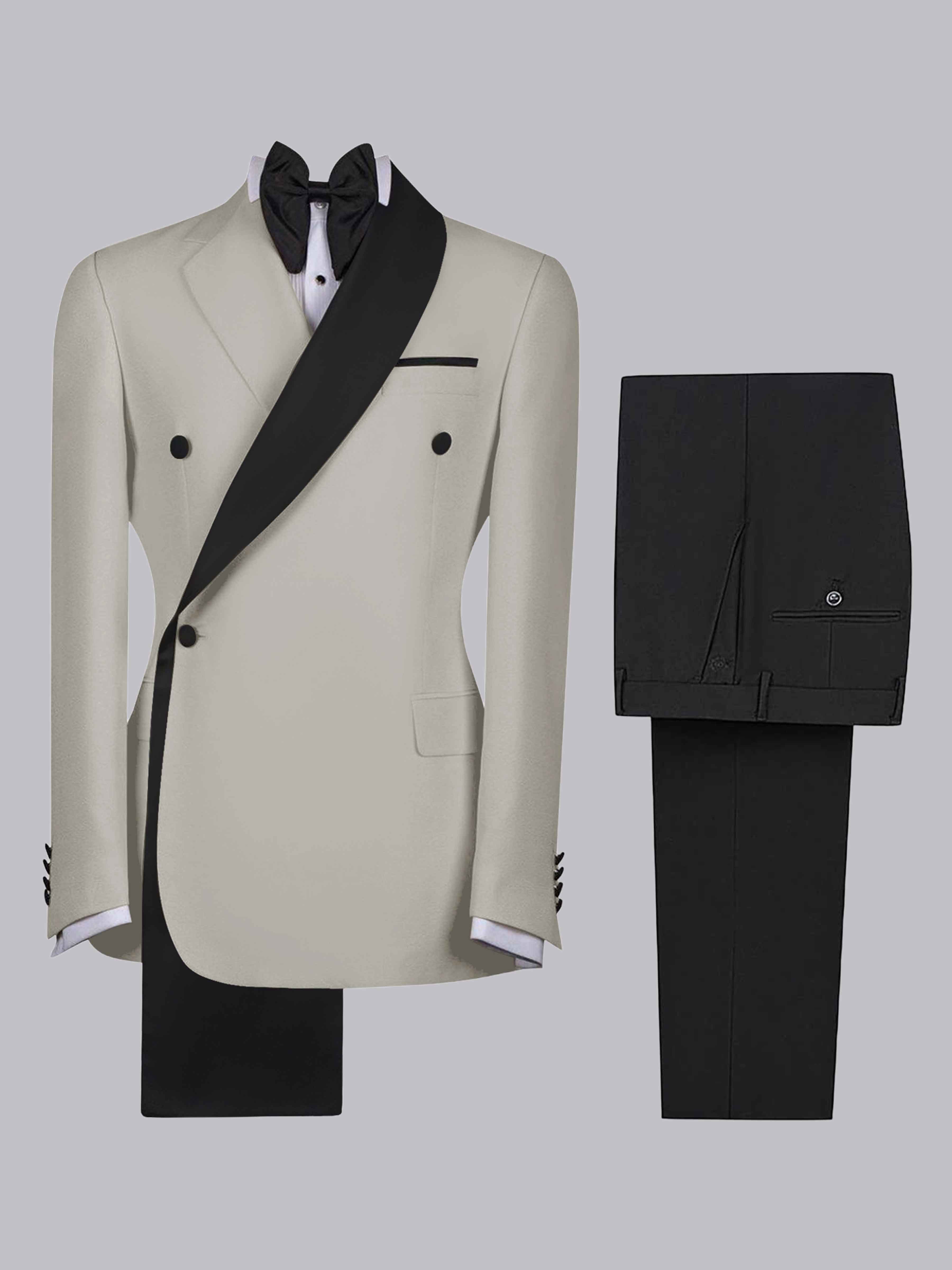 Costume Homme 2 Pièces Slim À 4 Boutons Bicolore Avec Bande Décorative Pour Réception