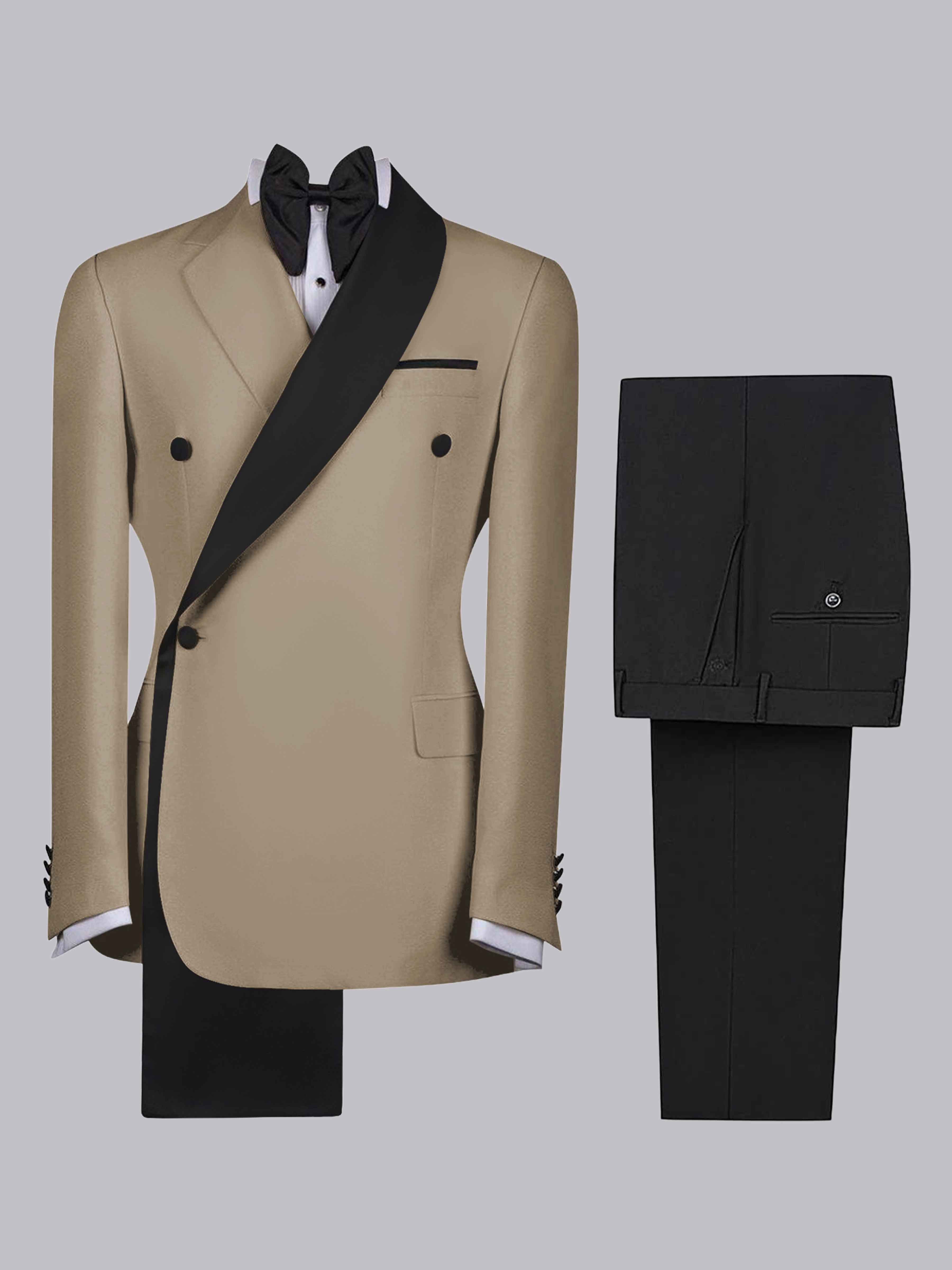 Costume Homme 2 Pièces Slim À 4 Boutons Bicolore Avec Bande Décorative Pour Réception