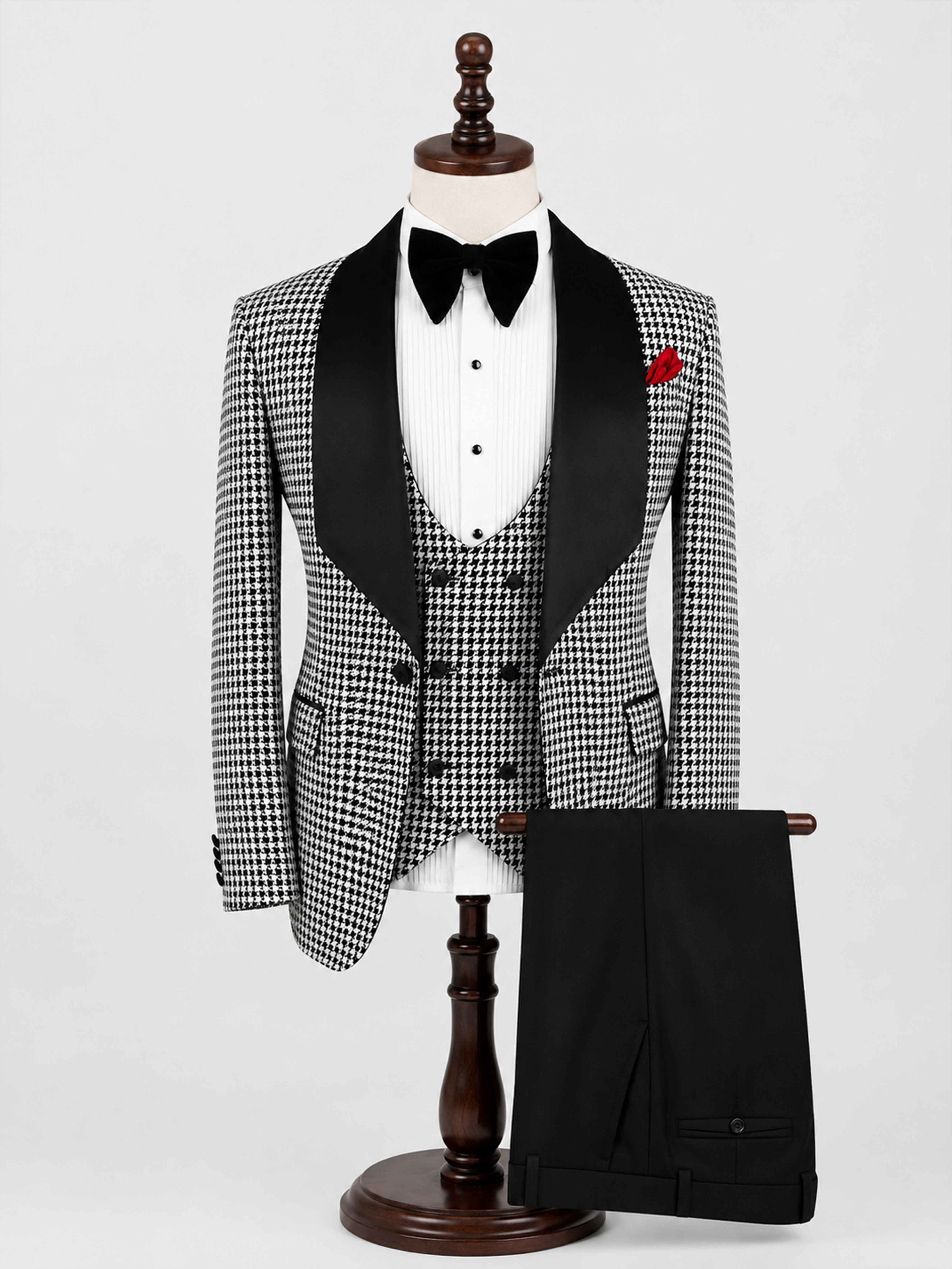 Costume Homme 3 Pièces À Sophistiqué Pied-De-Poule Revers Châle