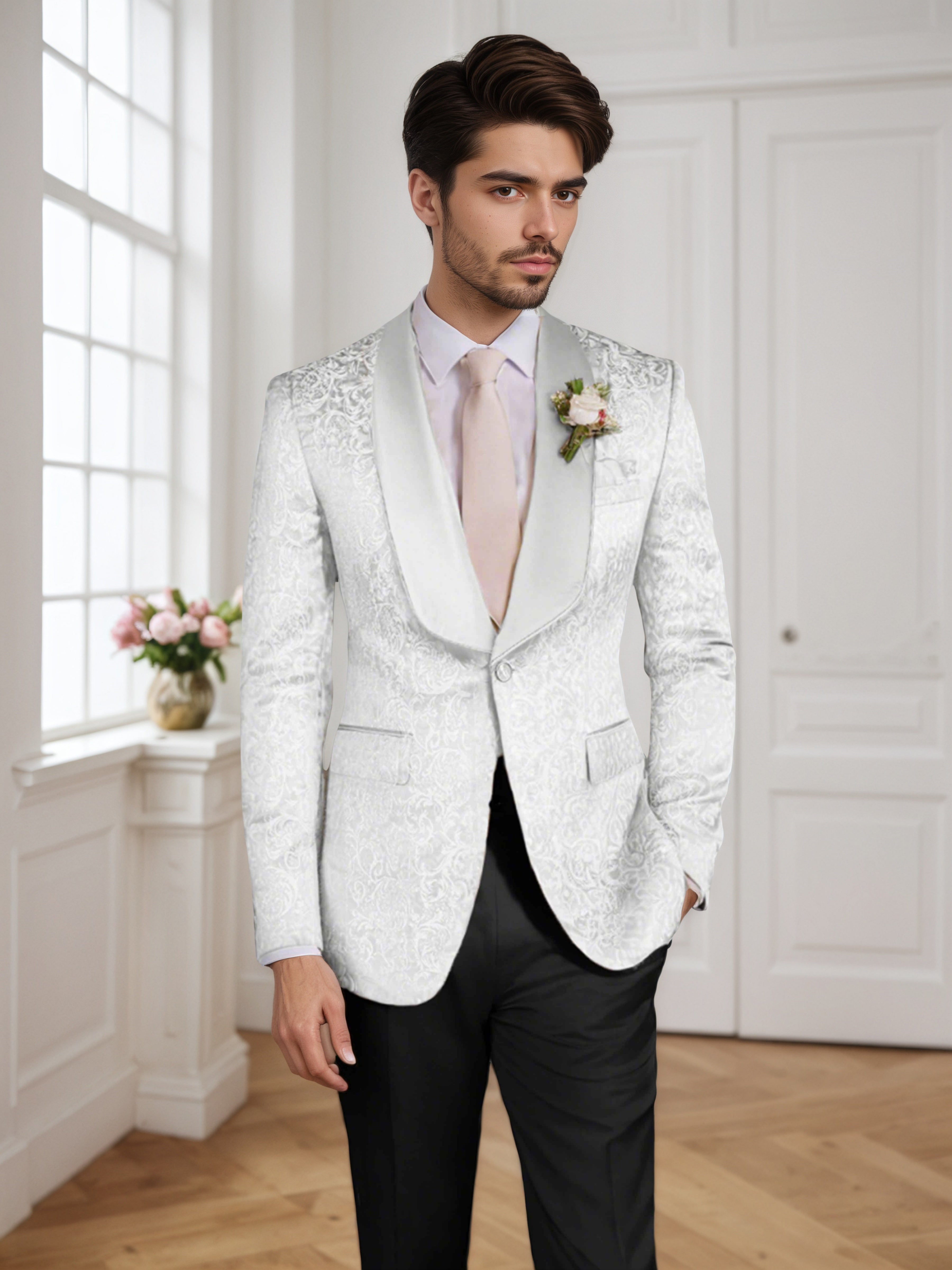 Costume Homme 3 Pièces À Revers Châle Motif Vintage Pour Bal & Dîner Élégant