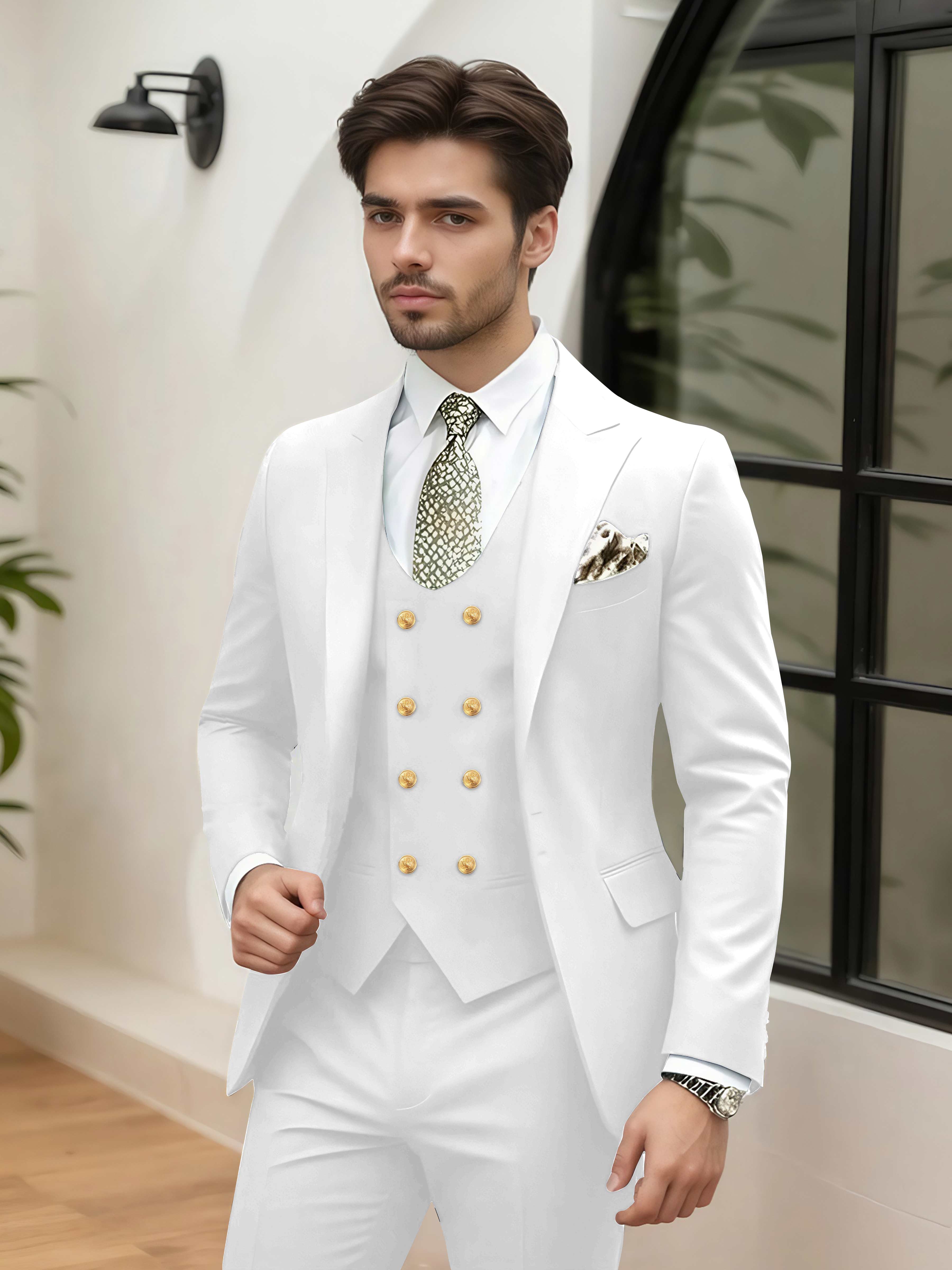 Costume Homme Mariage 3 Pièces À Un Bouton Revers À Cran Stylé