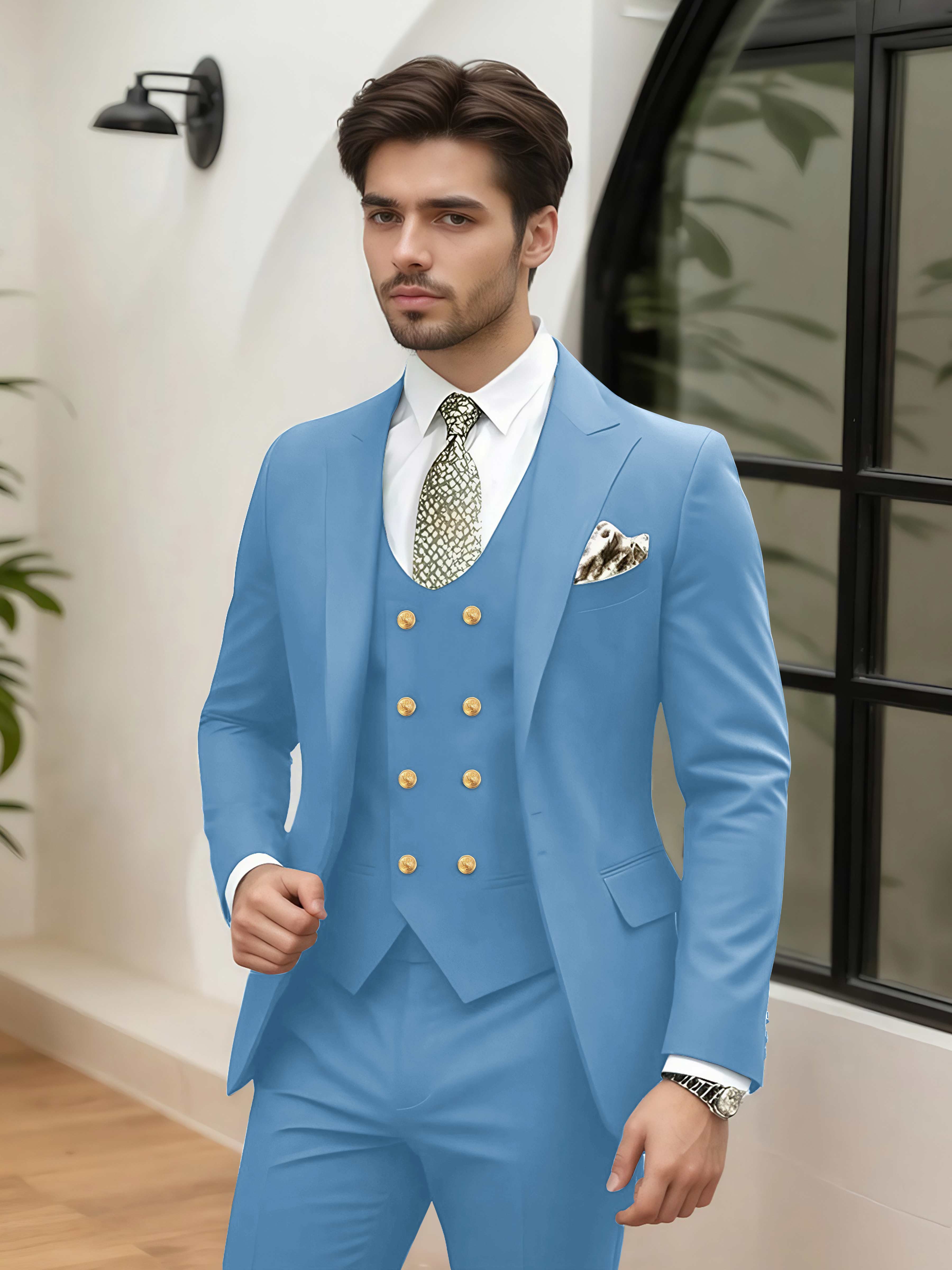Costume Homme Mariage 3 Pièces À Un Bouton Revers À Cran Stylé