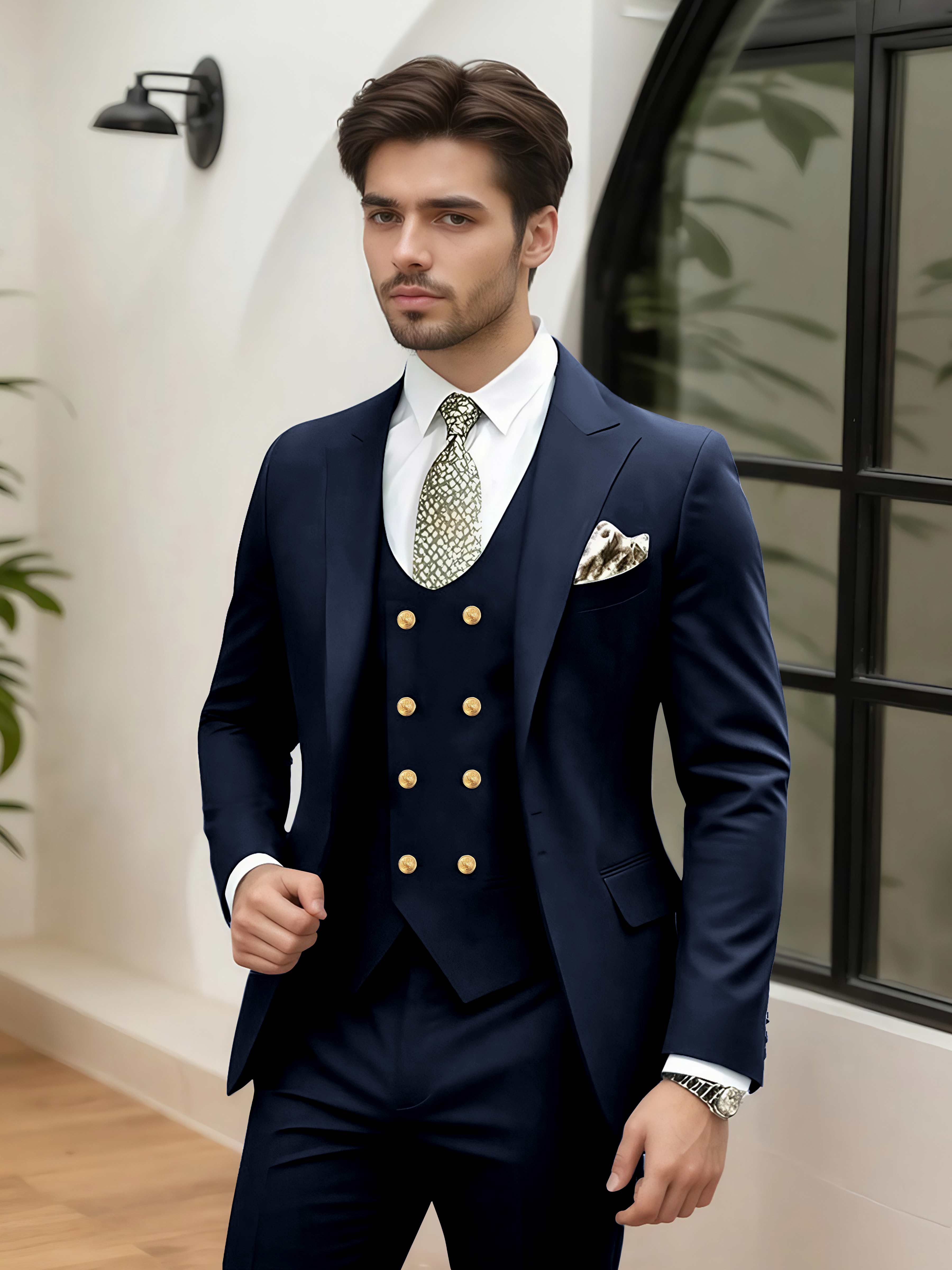 Costume Homme Mariage 3 Pièces À Un Bouton Revers À Cran Stylé