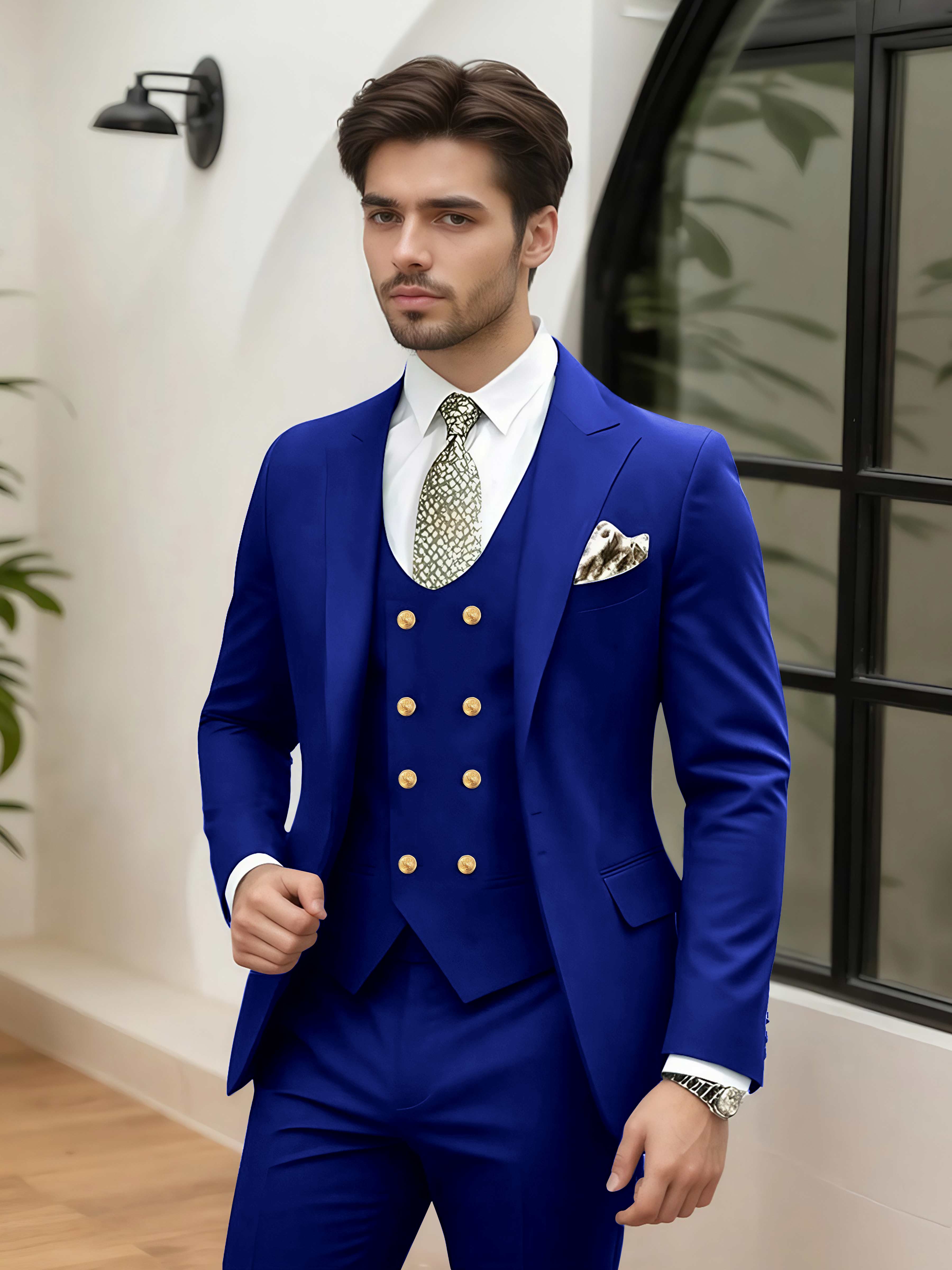 Costume Homme Mariage 3 Pièces À Un Bouton Revers À Cran Stylé