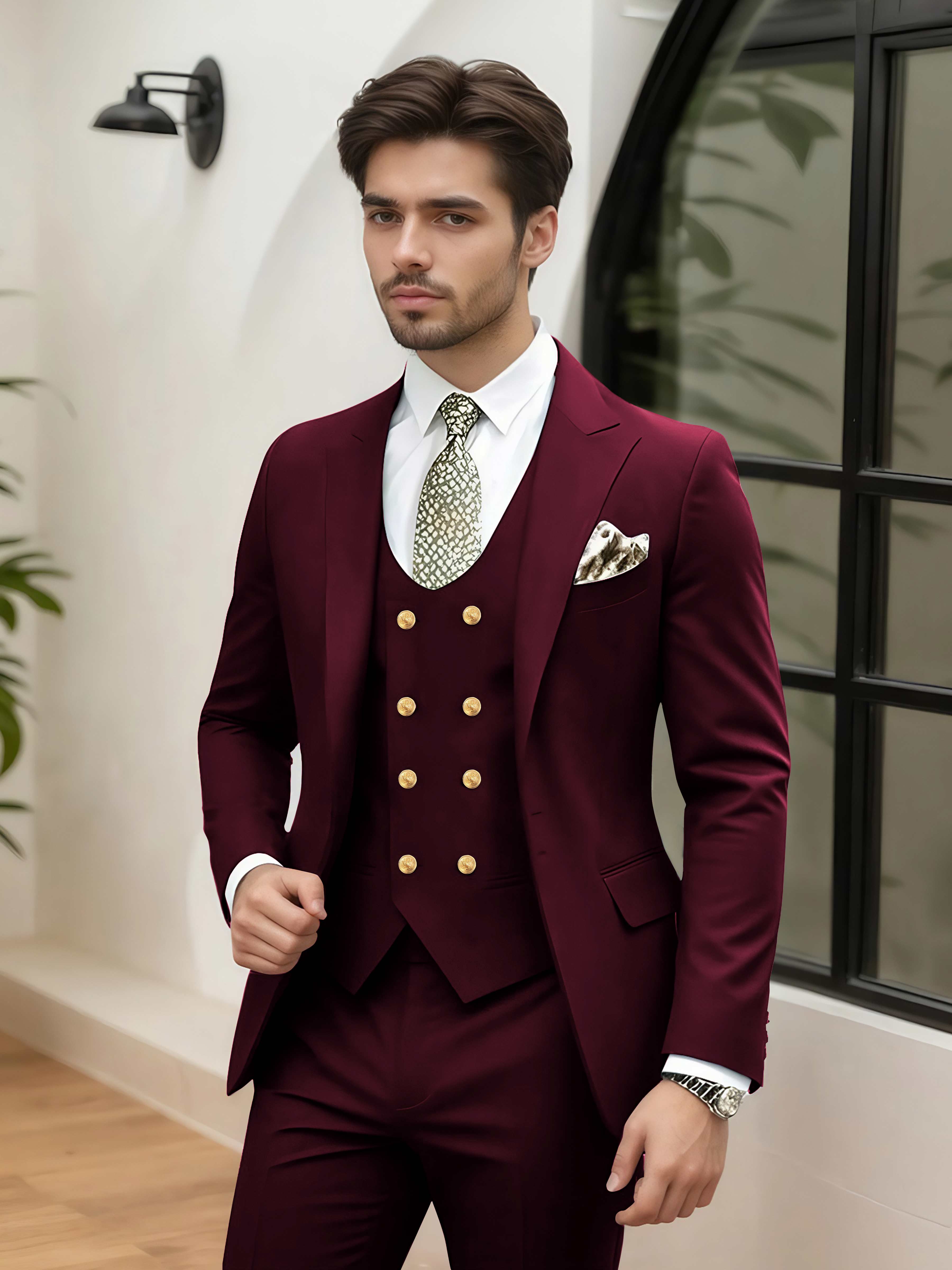 Costume Homme Mariage 3 Pièces À Un Bouton Revers À Cran Stylé