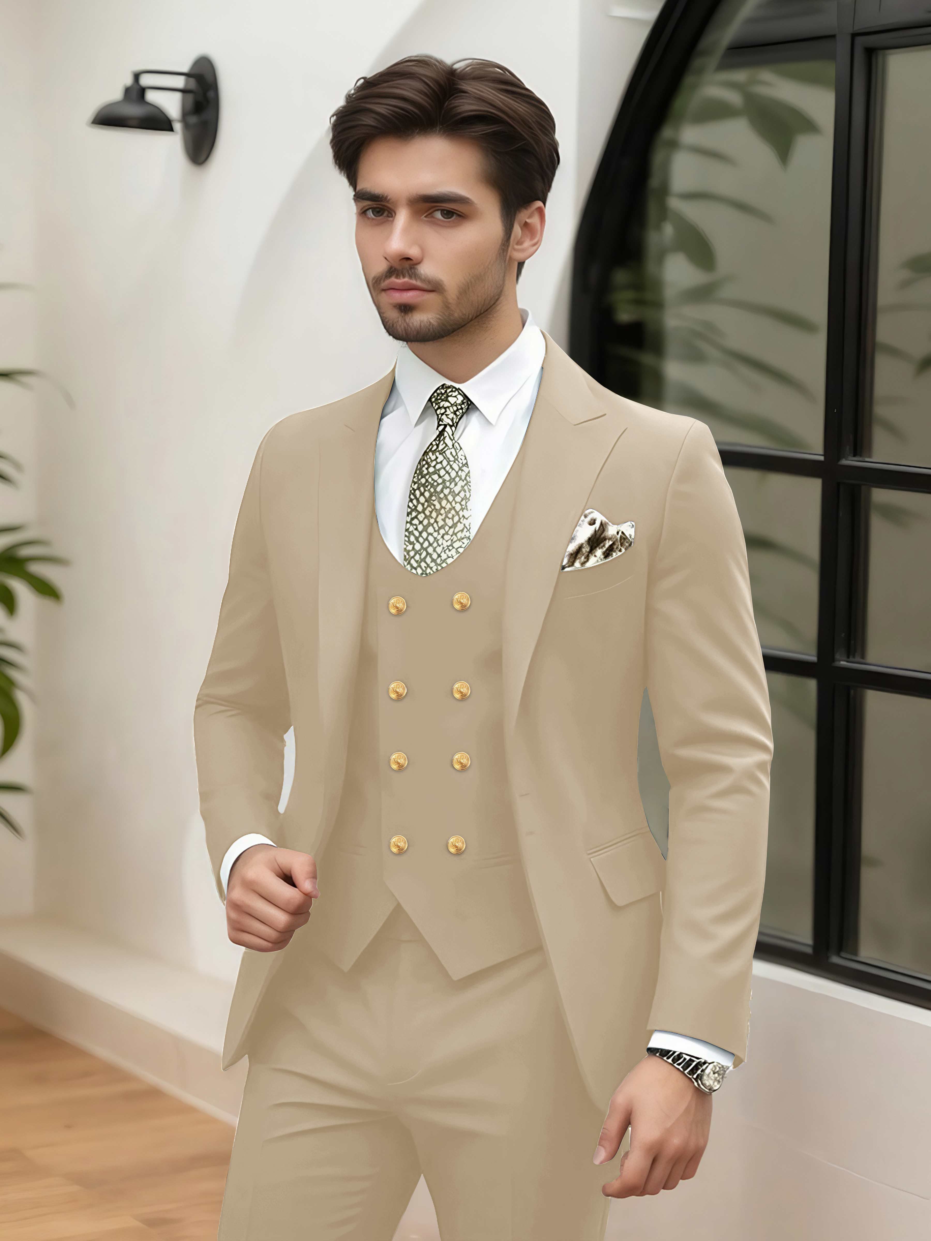 Costume Homme Mariage 3 Pièces À Un Bouton Revers À Cran Stylé