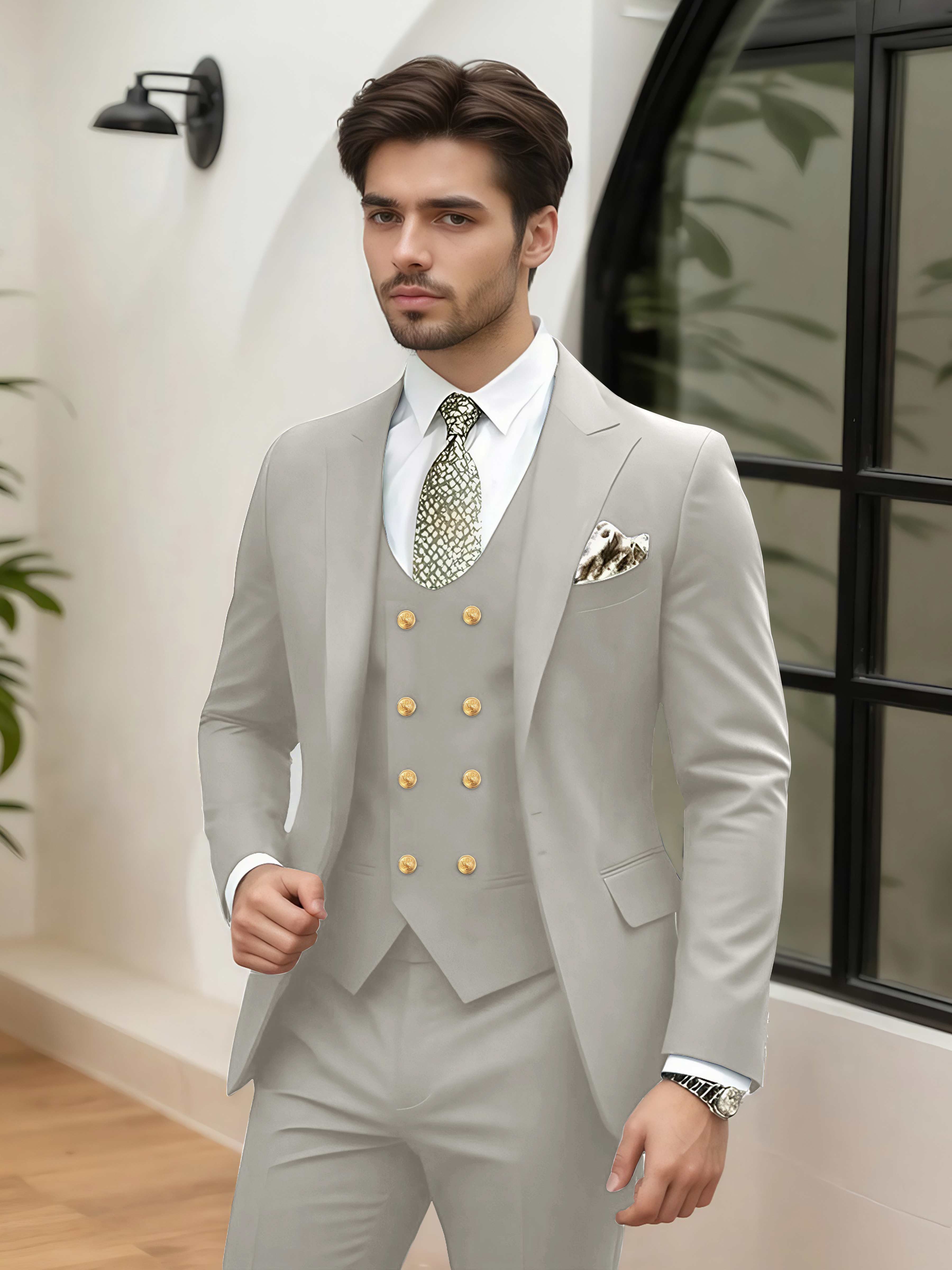 Costume Homme Mariage 3 Pièces À Un Bouton Revers À Cran Stylé