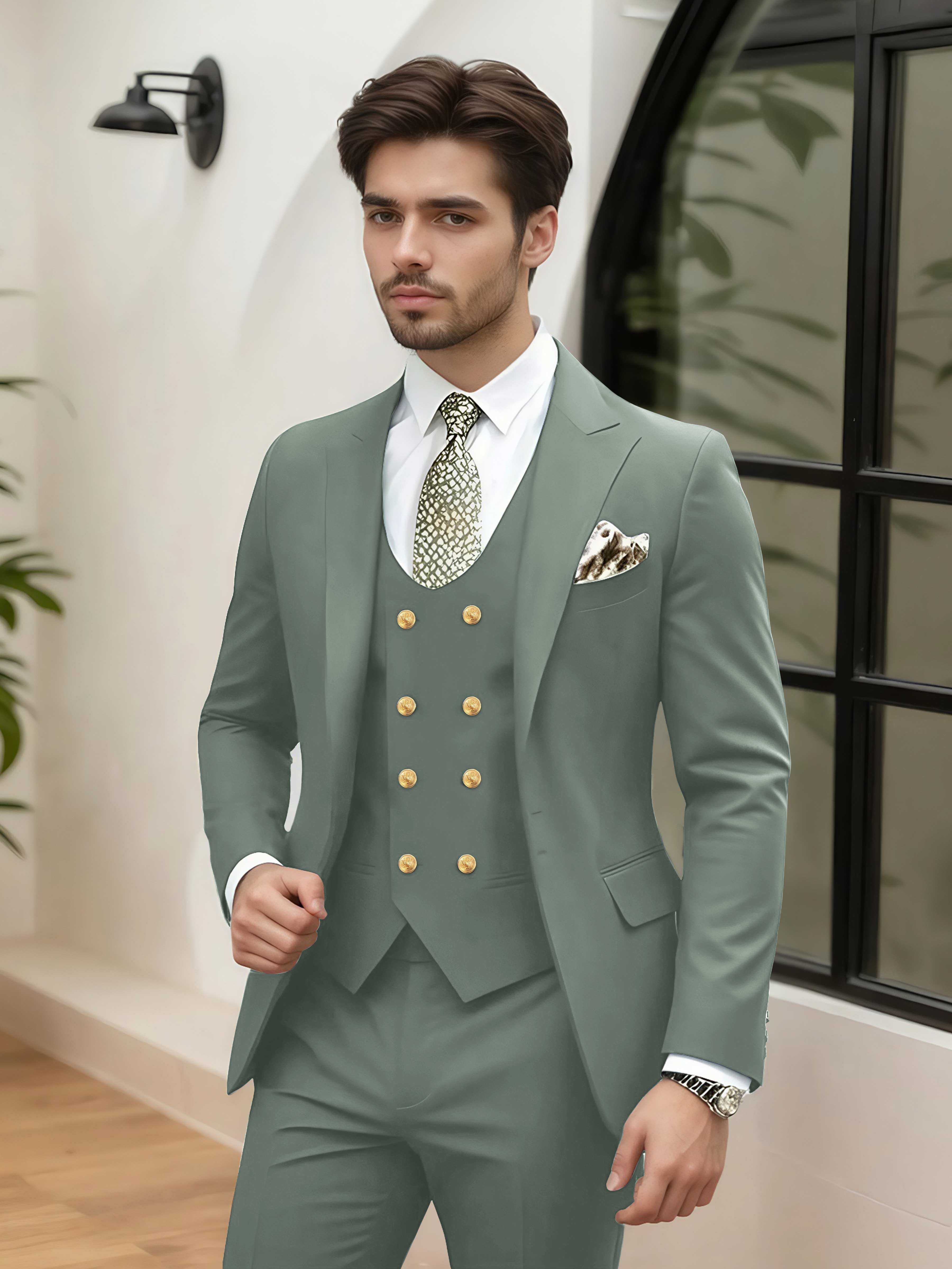 Costume Homme Mariage 3 Pièces À Un Bouton Revers À Cran Stylé