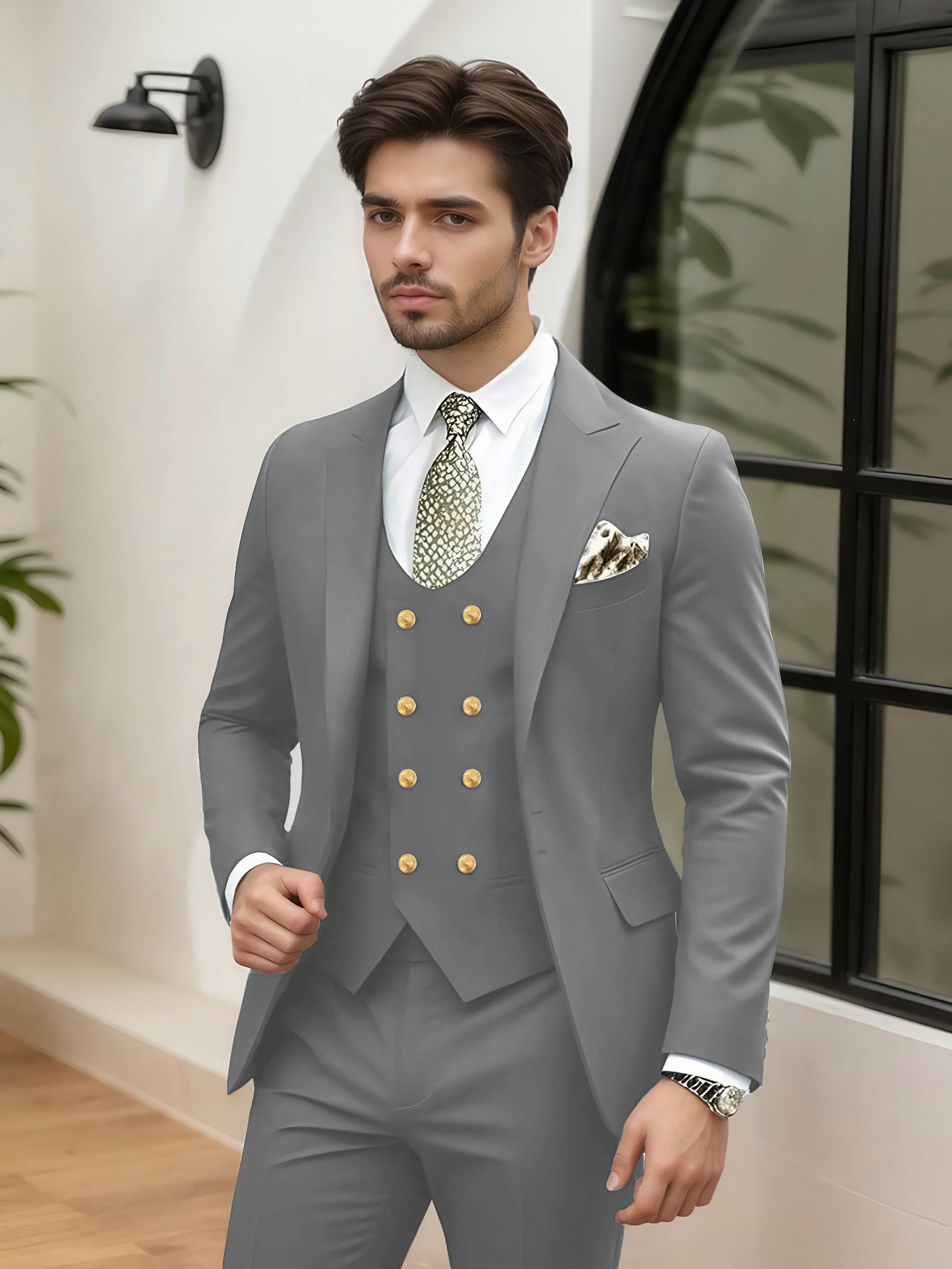 Costume Homme Mariage 3 Pièces À Un Bouton Revers À Cran Stylé