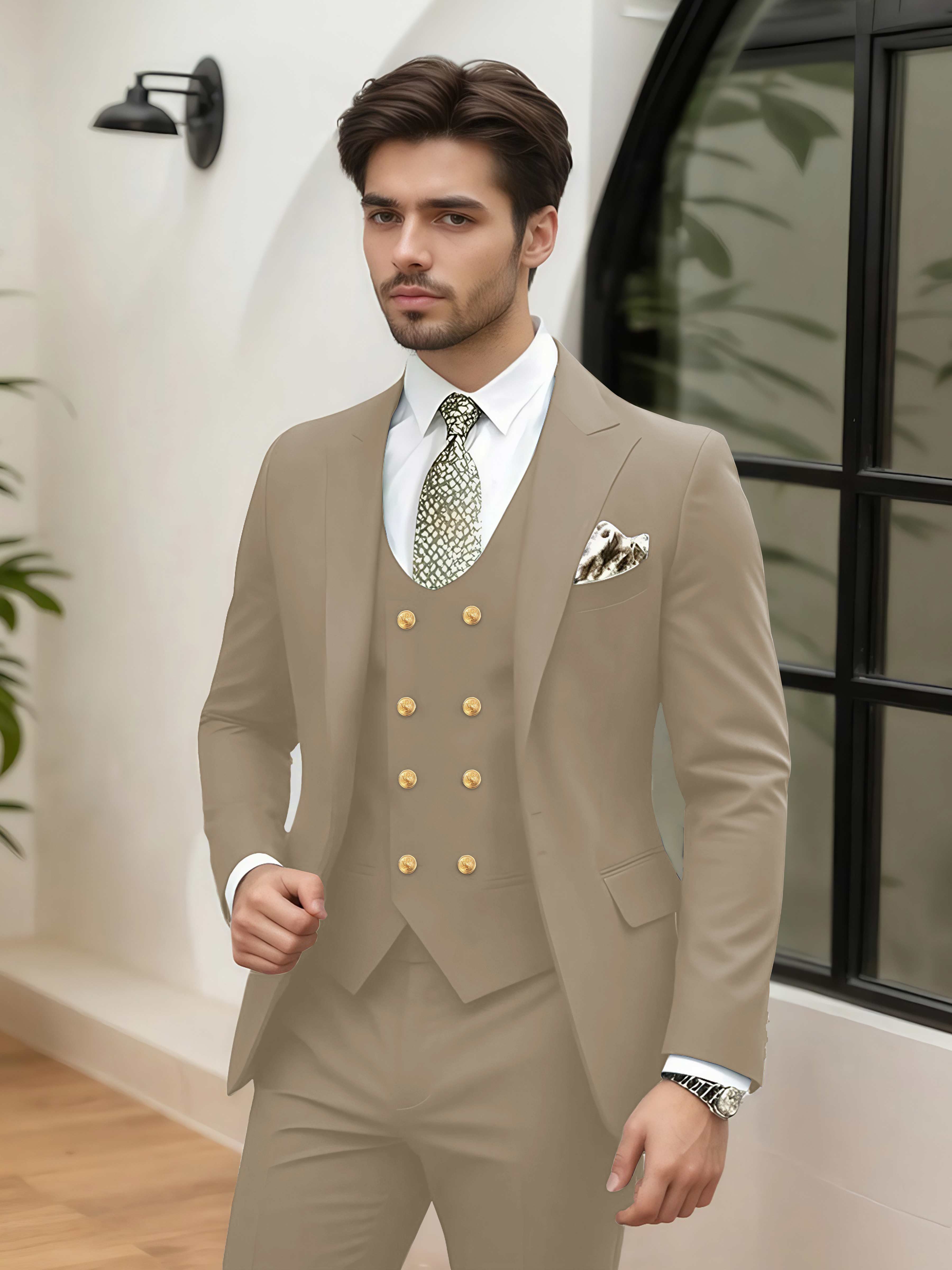 Costume Homme Mariage 3 Pièces À Un Bouton Revers À Cran Stylé