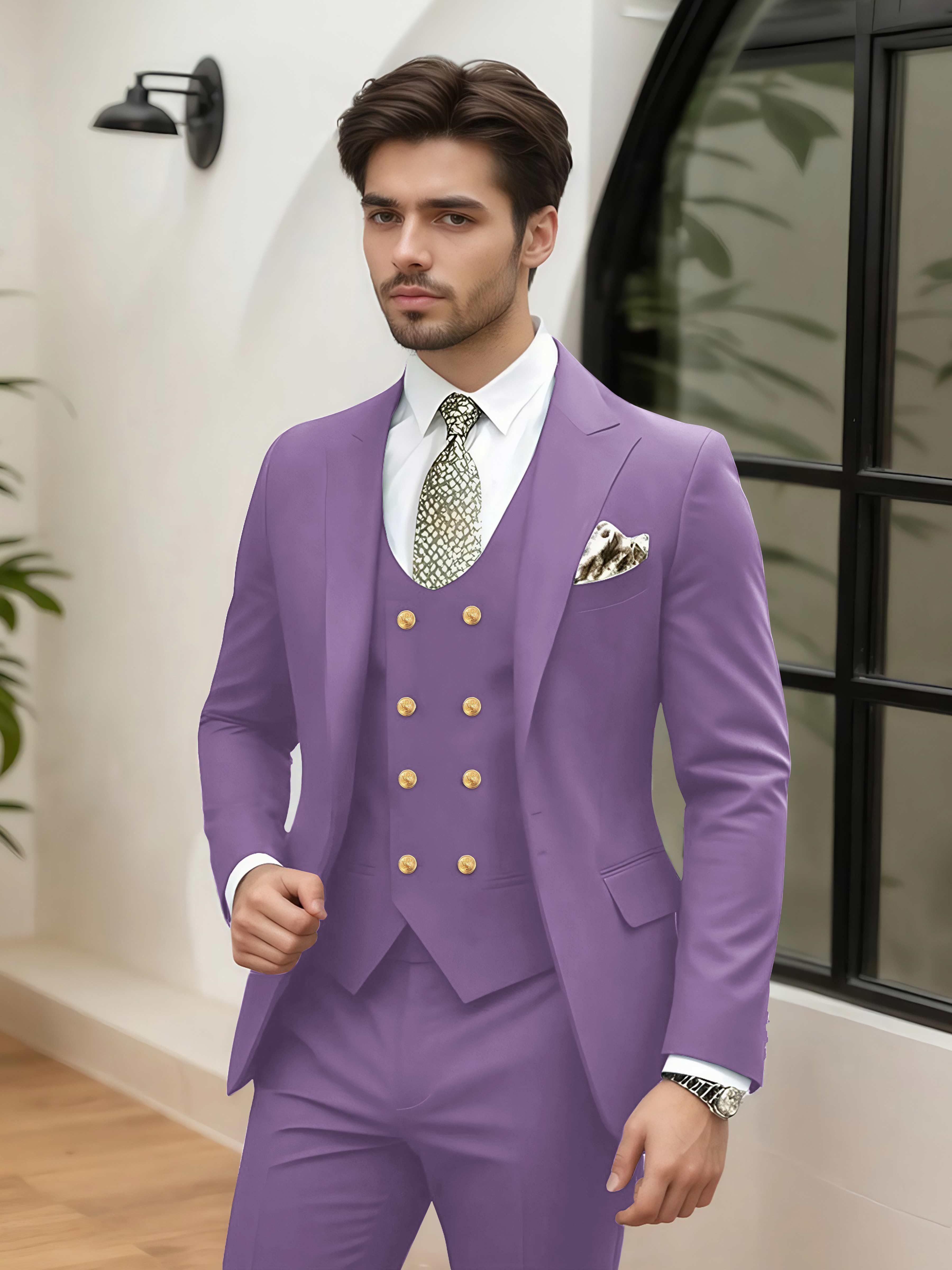 Costume Homme Mariage 3 Pièces À Un Bouton Revers À Cran Stylé