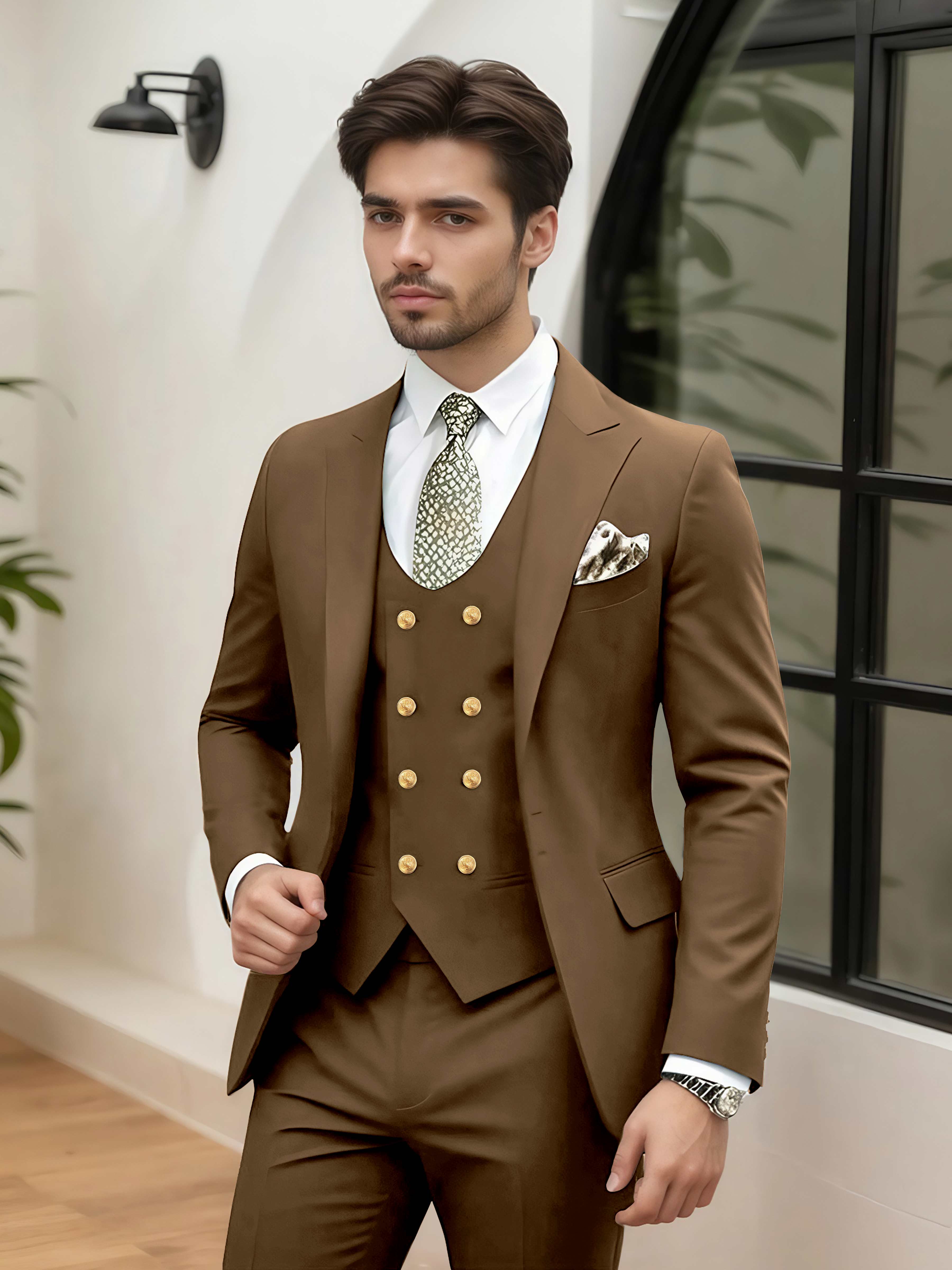 Costume Homme Mariage 3 Pièces À Un Bouton Revers À Cran Stylé