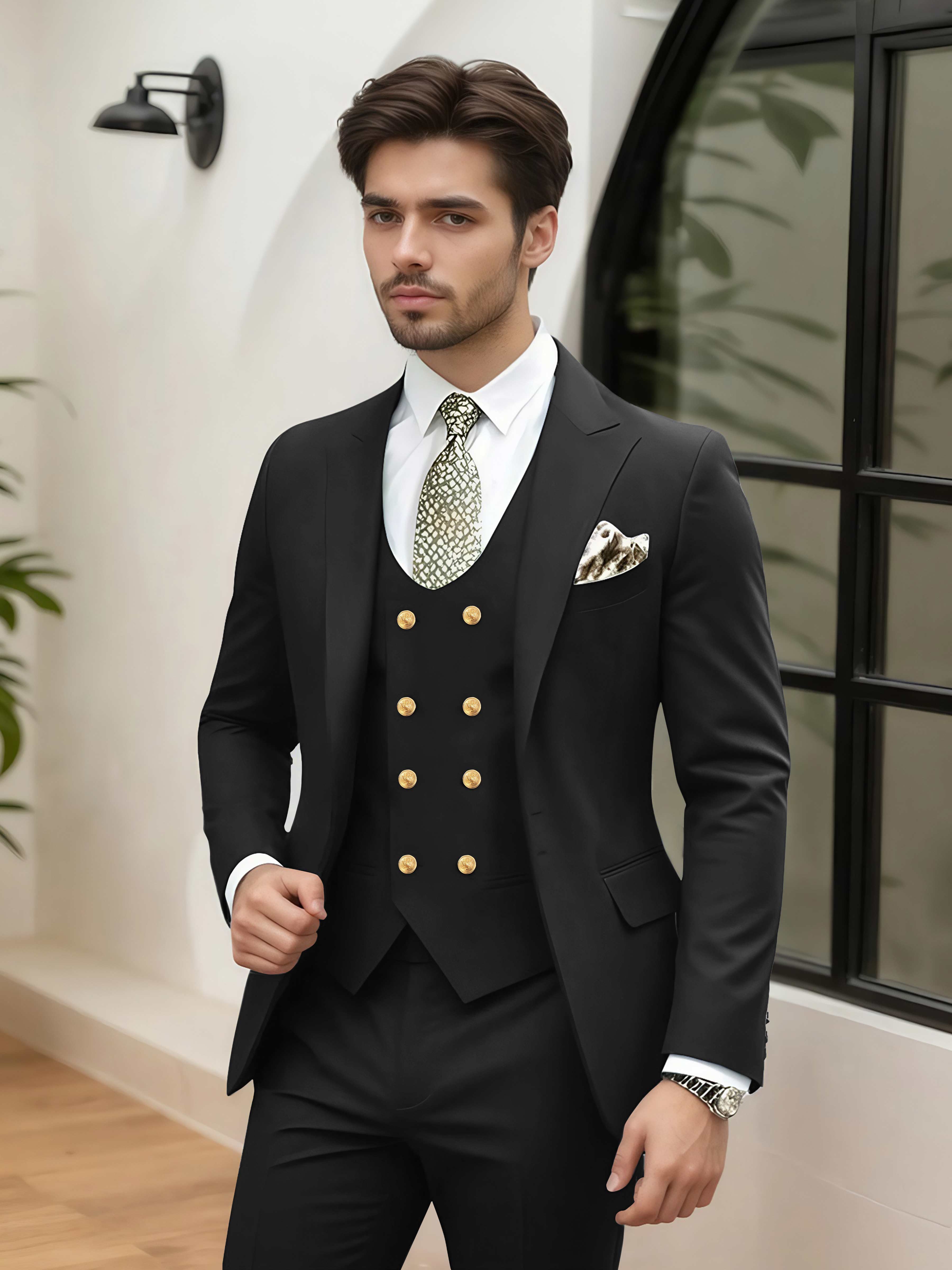 Costume Homme Mariage 3 Pièces À Un Bouton Revers À Cran Stylé