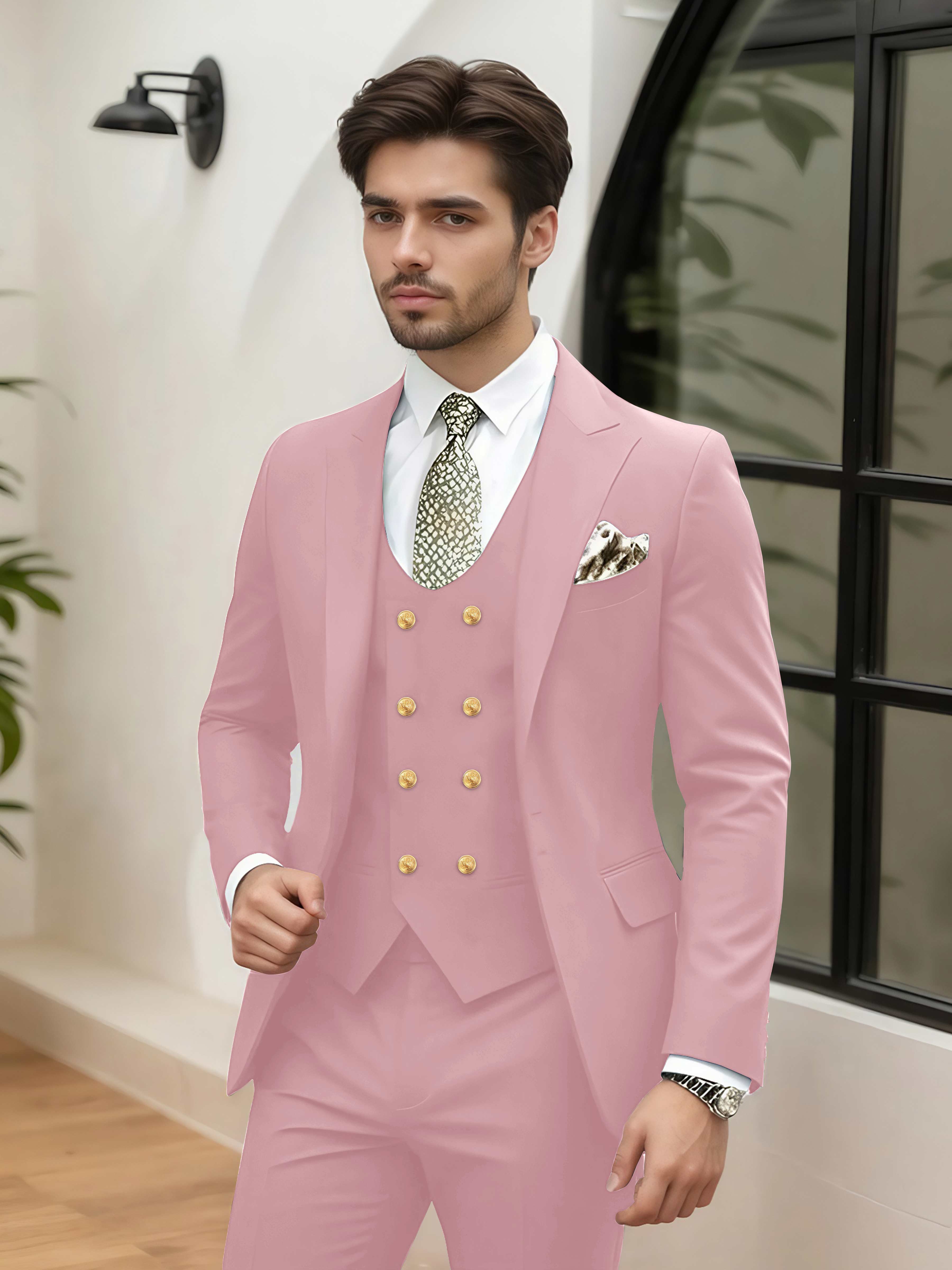 Costume Homme Mariage 3 Pièces À Un Bouton Revers À Cran Stylé