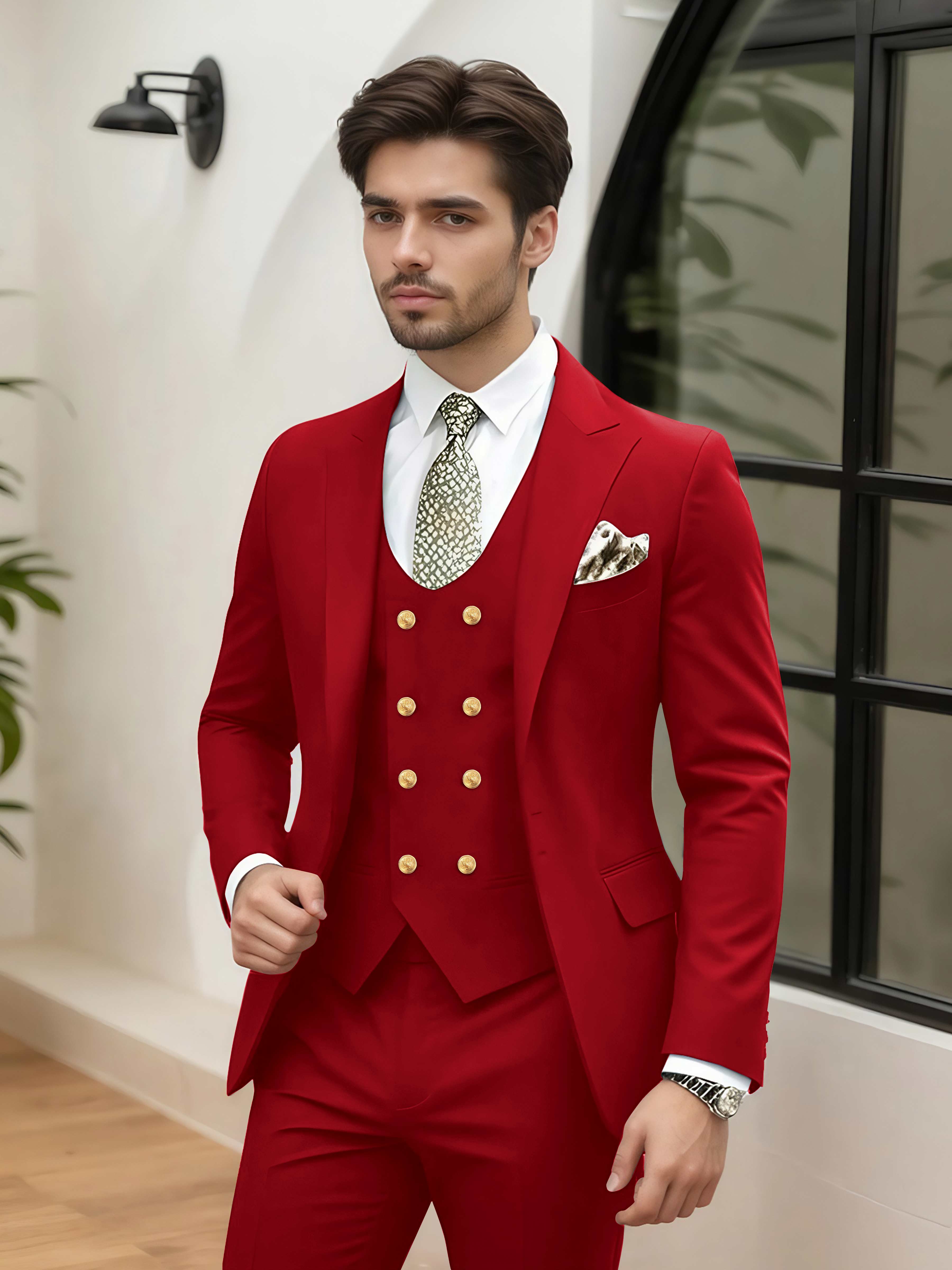Costume Homme Mariage 3 Pièces À Un Bouton Revers À Cran Stylé