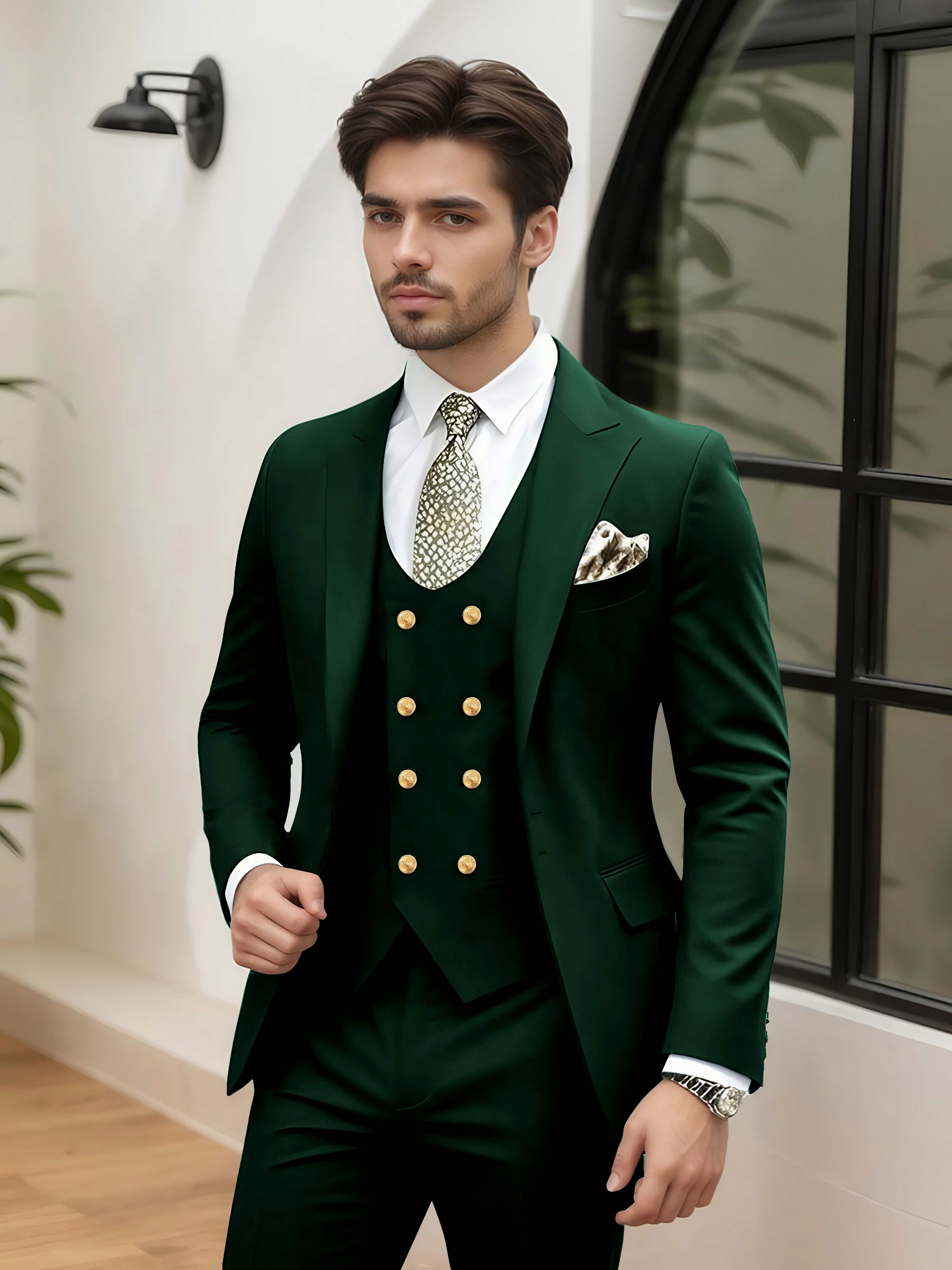 Costume Homme Mariage 3 Pièces À Un Bouton Revers À Cran Stylé