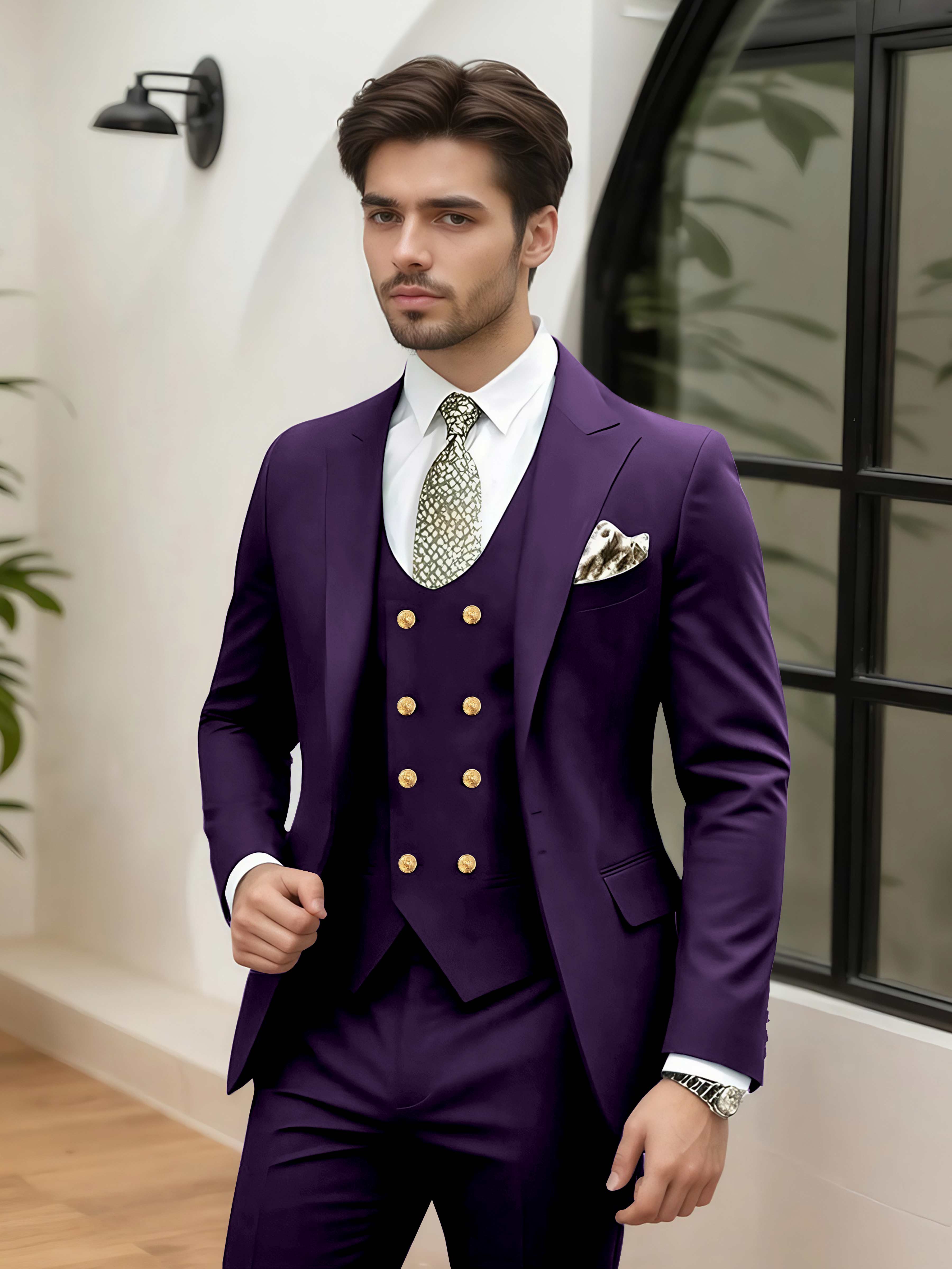 Costume Homme Mariage 3 Pièces À Un Bouton Revers À Cran Stylé