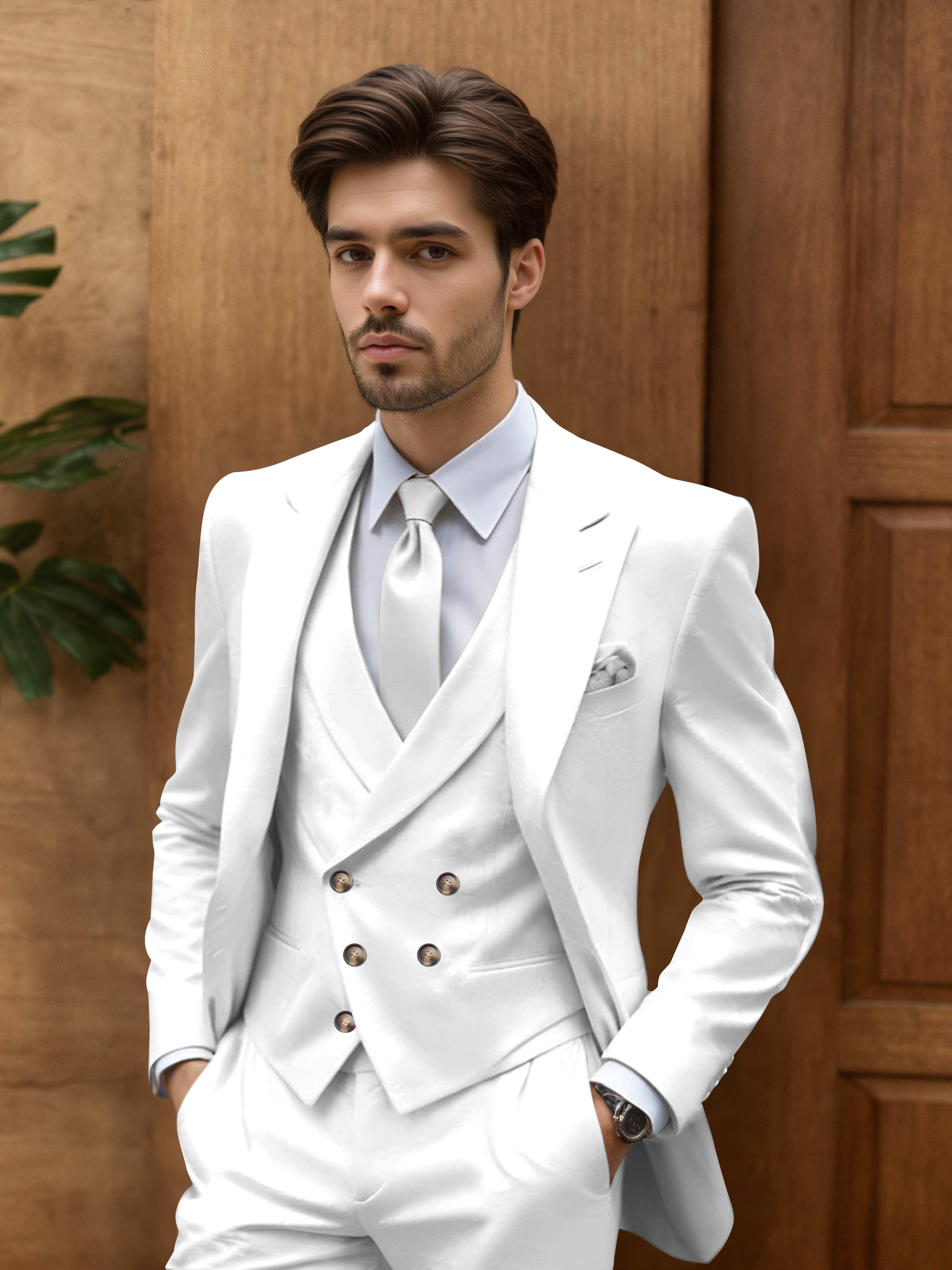 Costume Homme De Mariage 3 Pièces Coupe Slim Idéal Pour Cérémonie En Plein Air