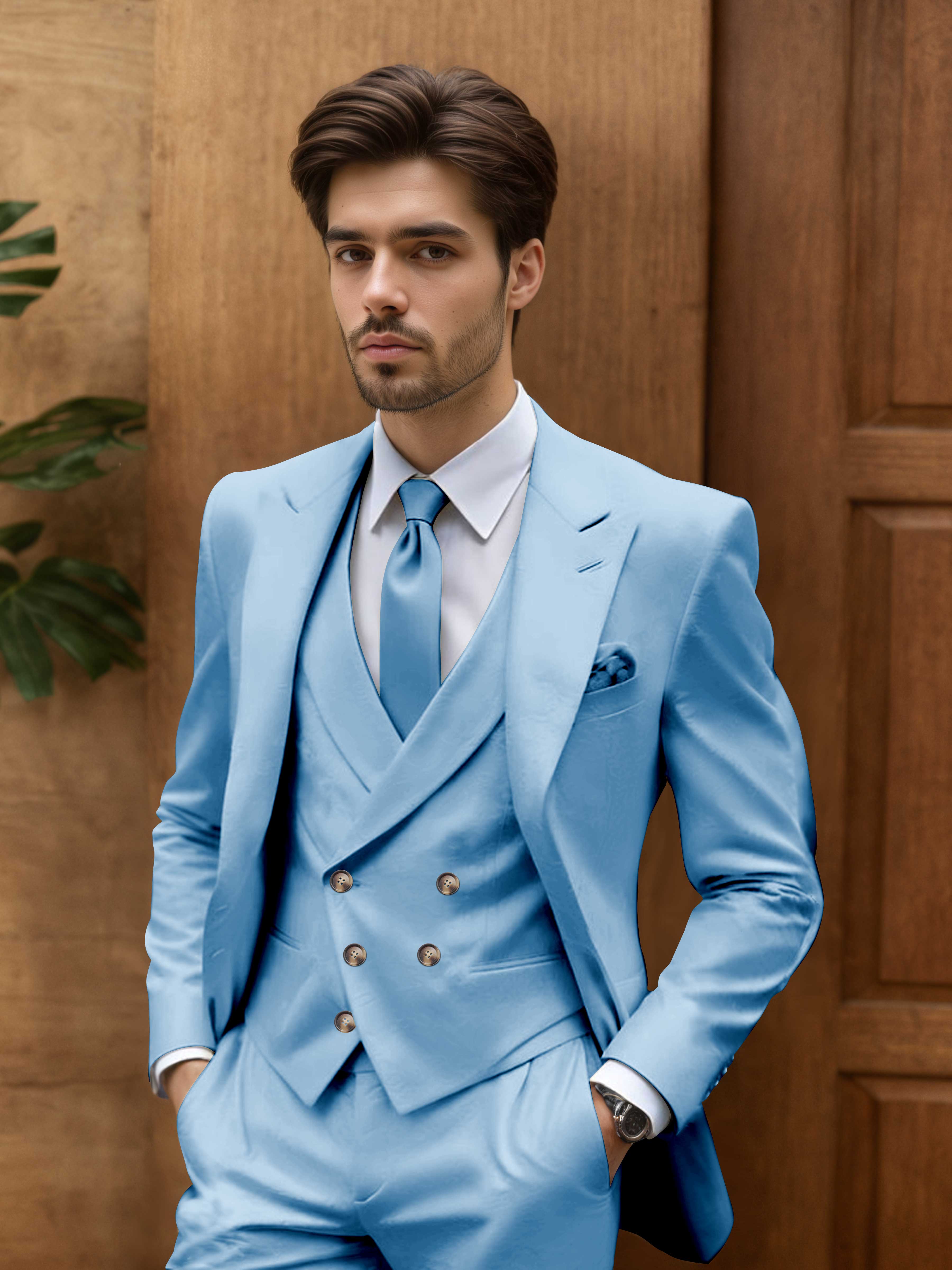 Costume Homme De Mariage 3 Pièces Coupe Slim Idéal Pour Cérémonie En Plein Air