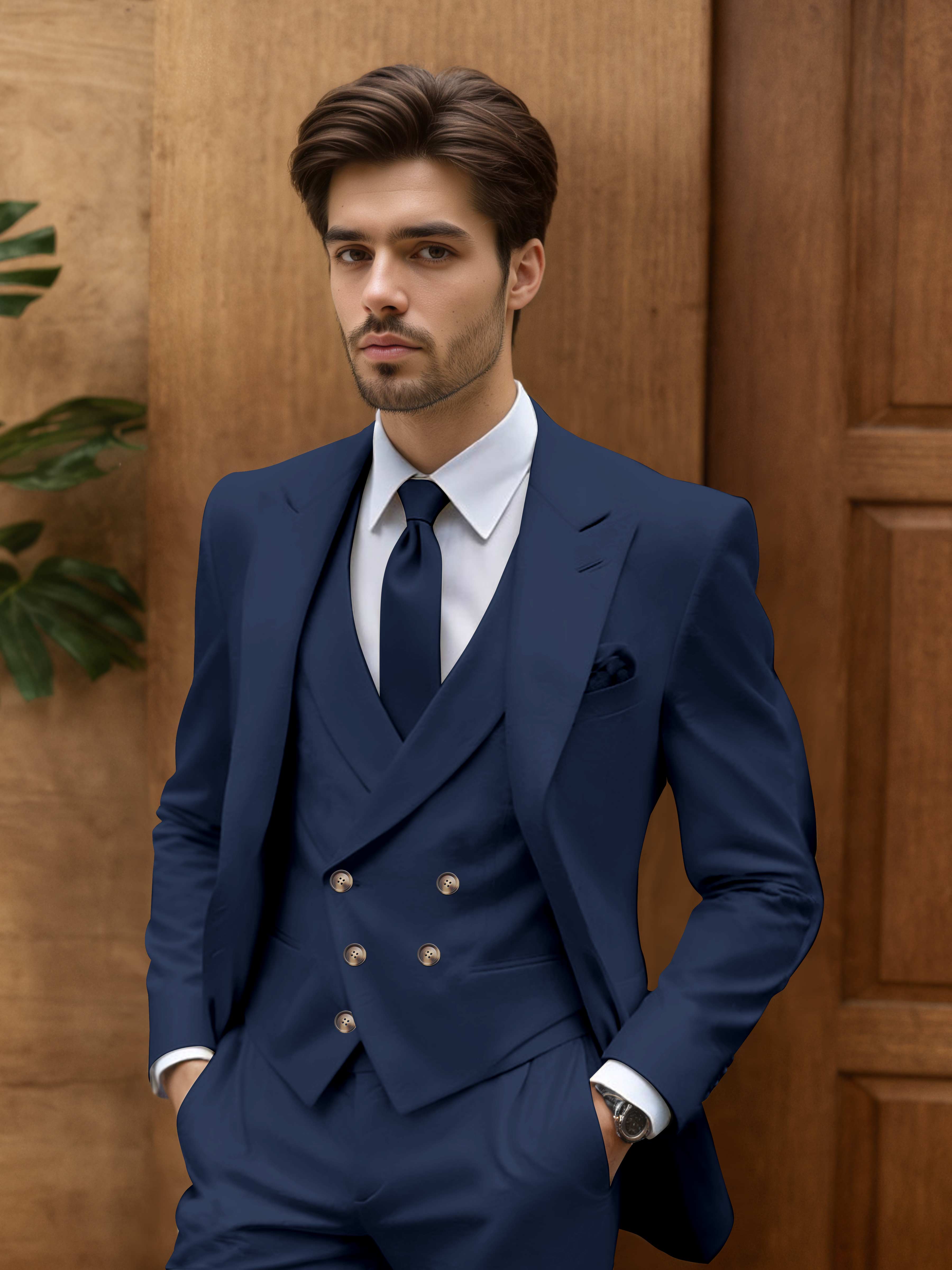 Costume Homme De Mariage 3 Pièces Coupe Slim Idéal Pour Cérémonie En Plein Air
