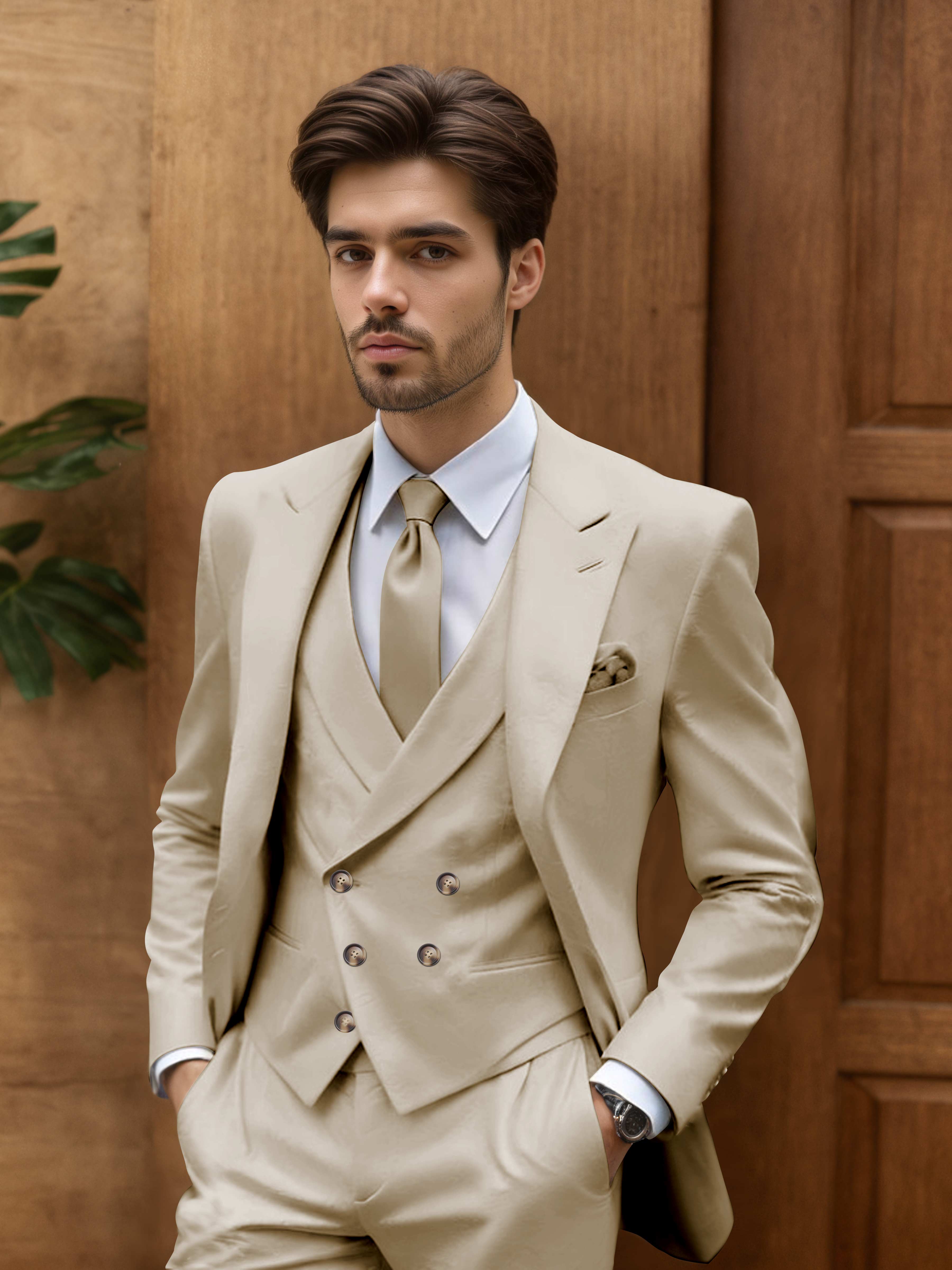 Costume Homme De Mariage 3 Pièces Coupe Slim Idéal Pour Cérémonie En Plein Air