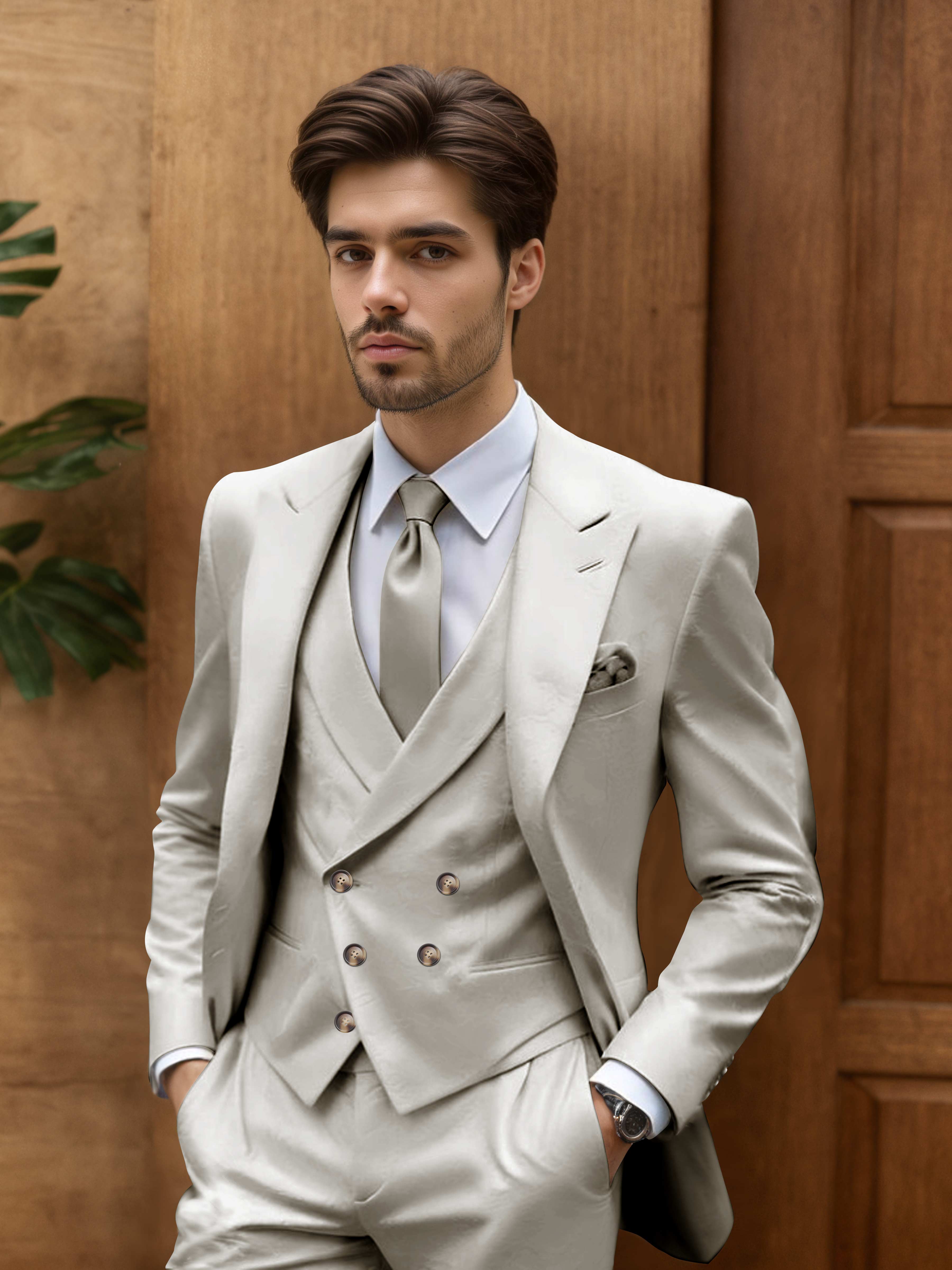 Costume Homme De Mariage 3 Pièces Coupe Slim Idéal Pour Cérémonie En Plein Air