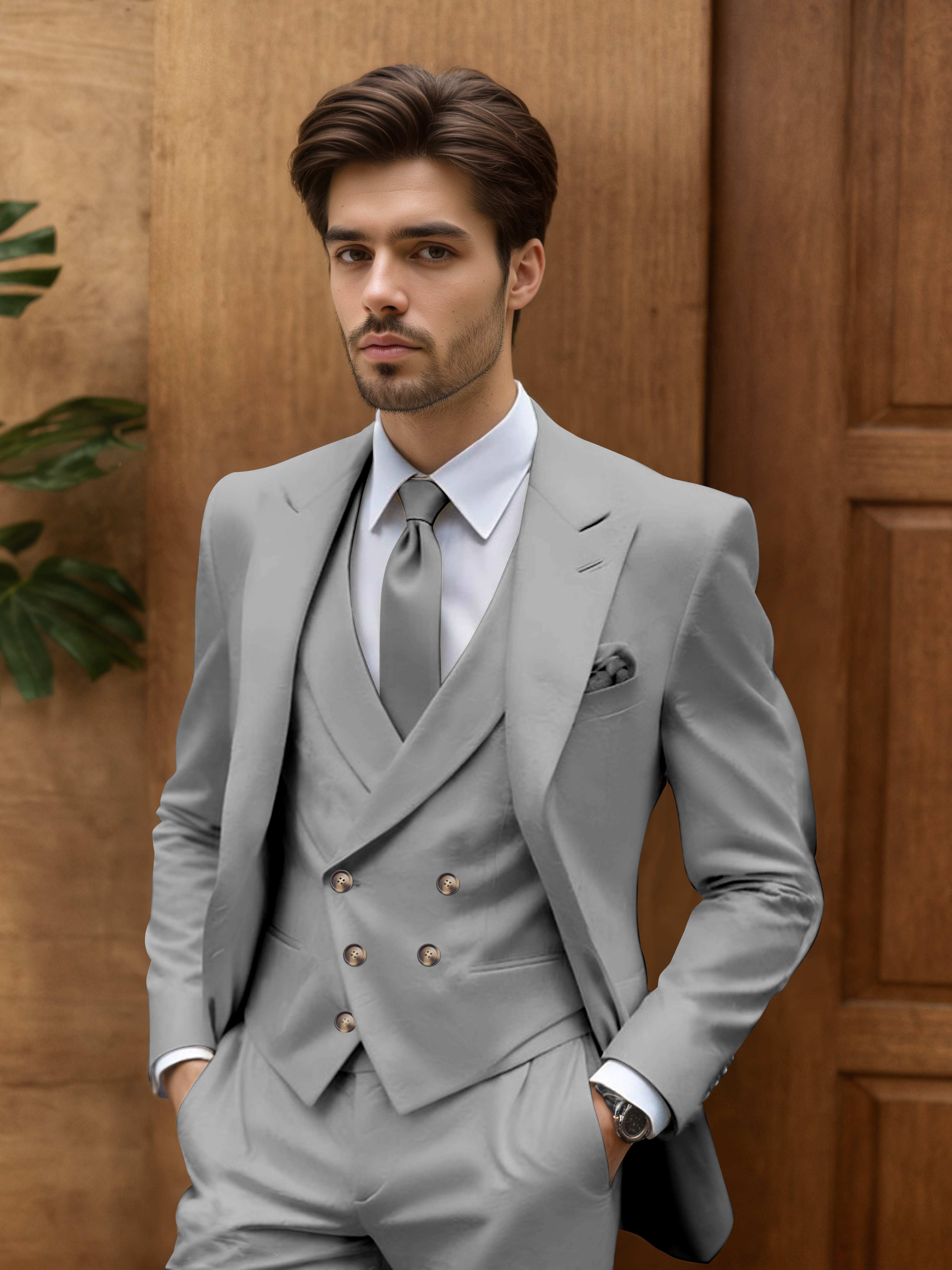 Costume Homme De Mariage 3 Pièces Coupe Slim Idéal Pour Cérémonie En Plein Air