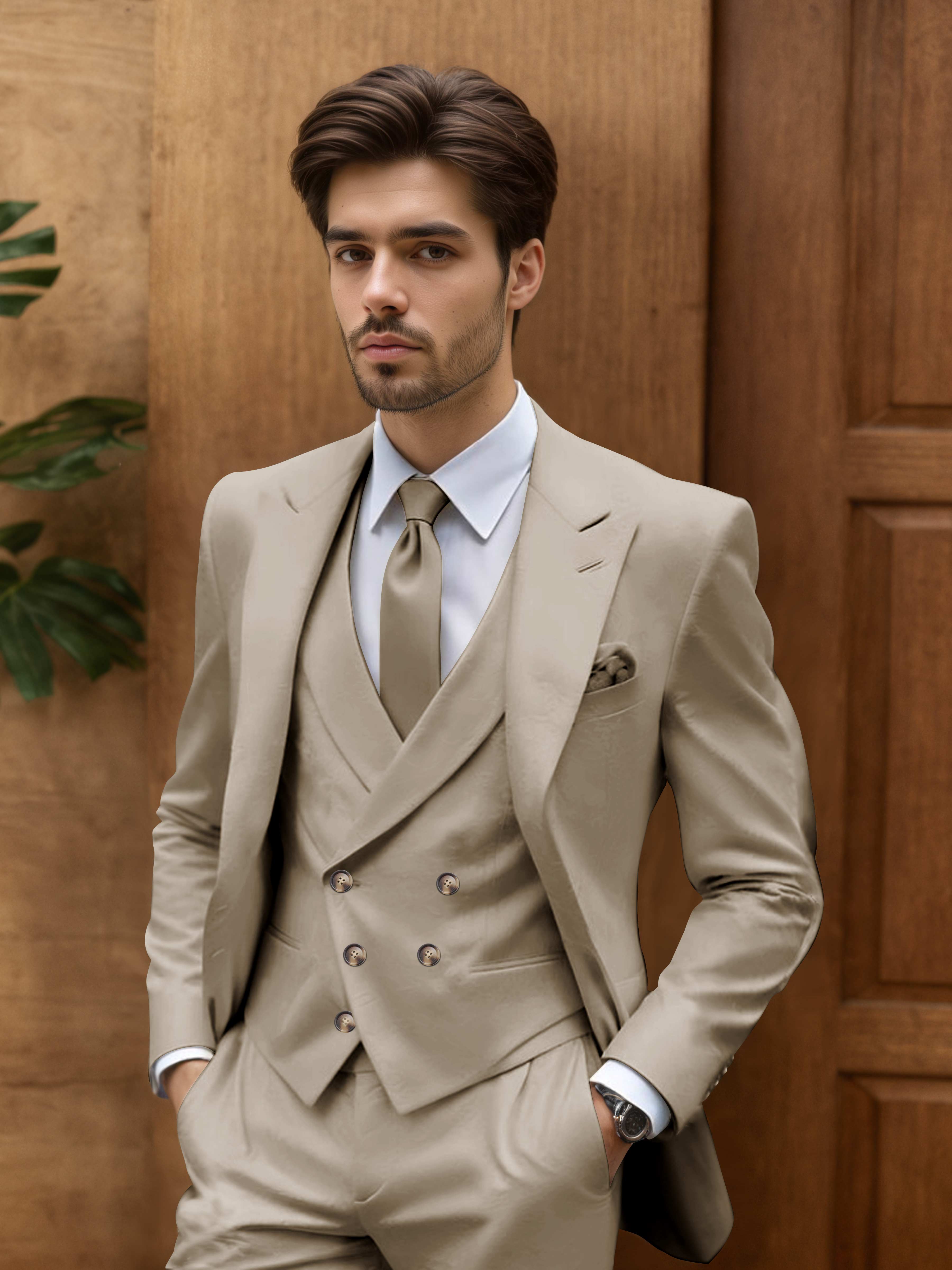Costume Homme De Mariage 3 Pièces Coupe Slim Idéal Pour Cérémonie En Plein Air