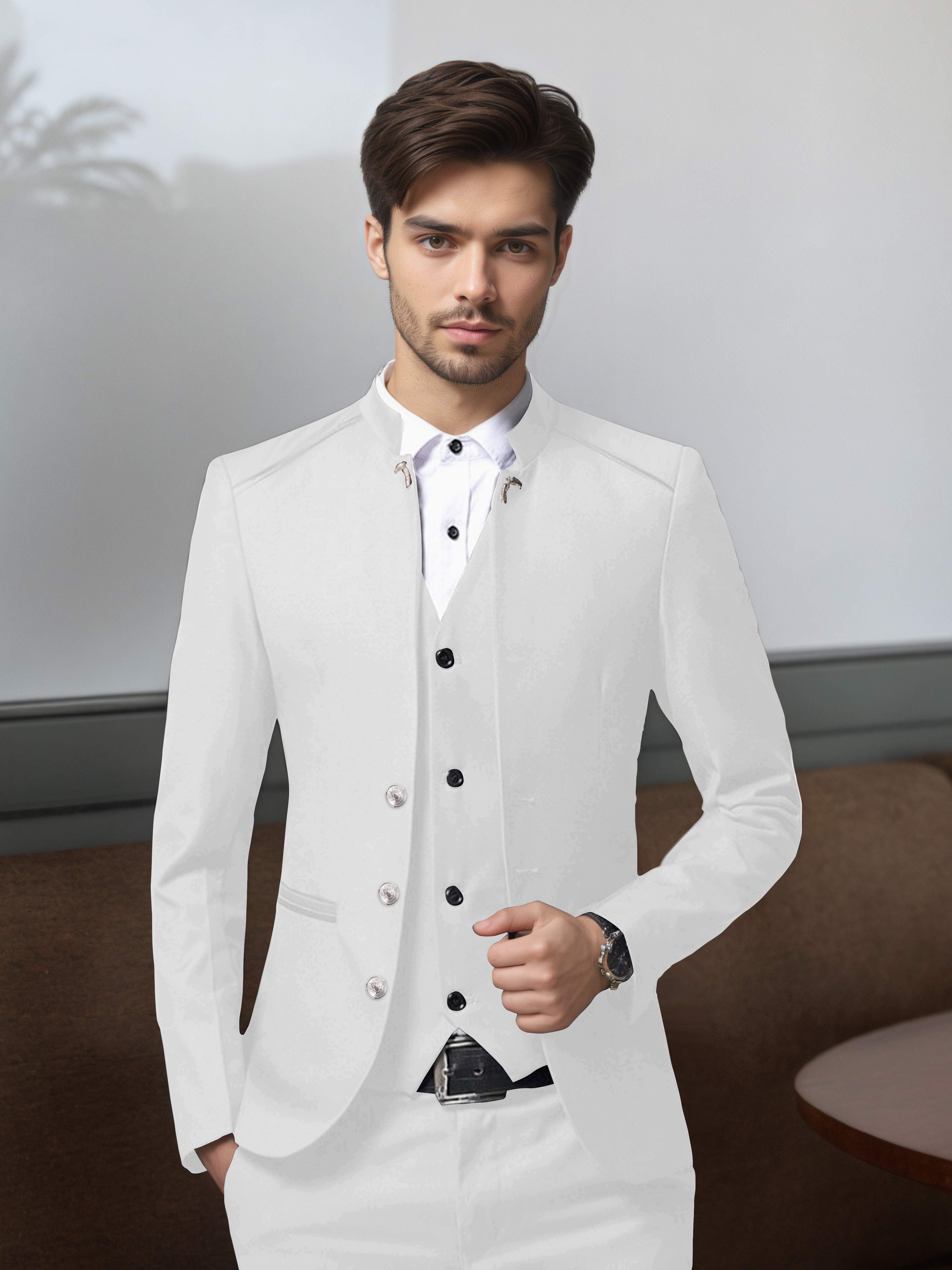 Costume Homme Vintage 3 Pièces À Simple Boutonnage Style Rétro Structuré