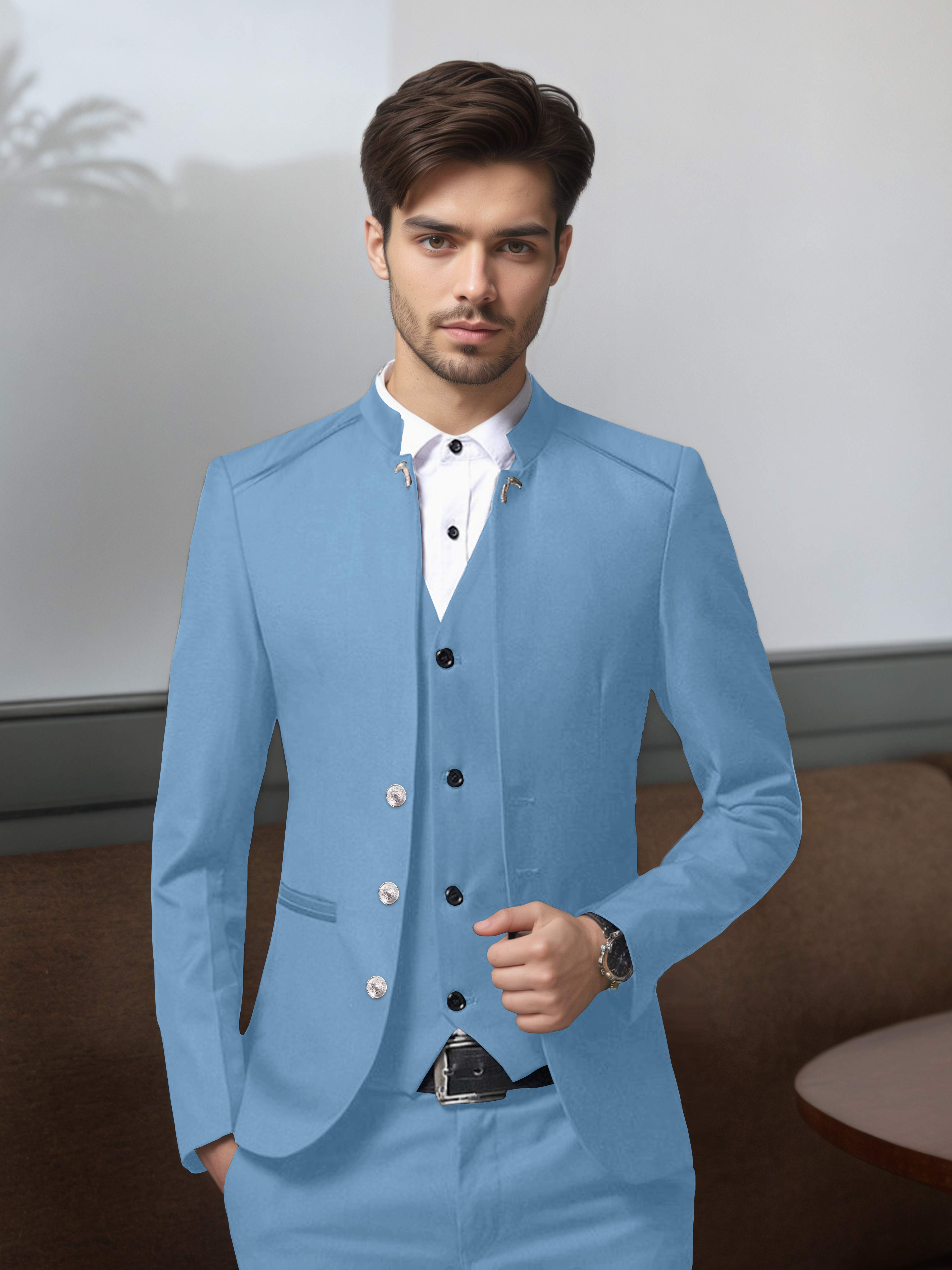 Costume Homme Vintage 3 Pièces À Simple Boutonnage Style Rétro Structuré