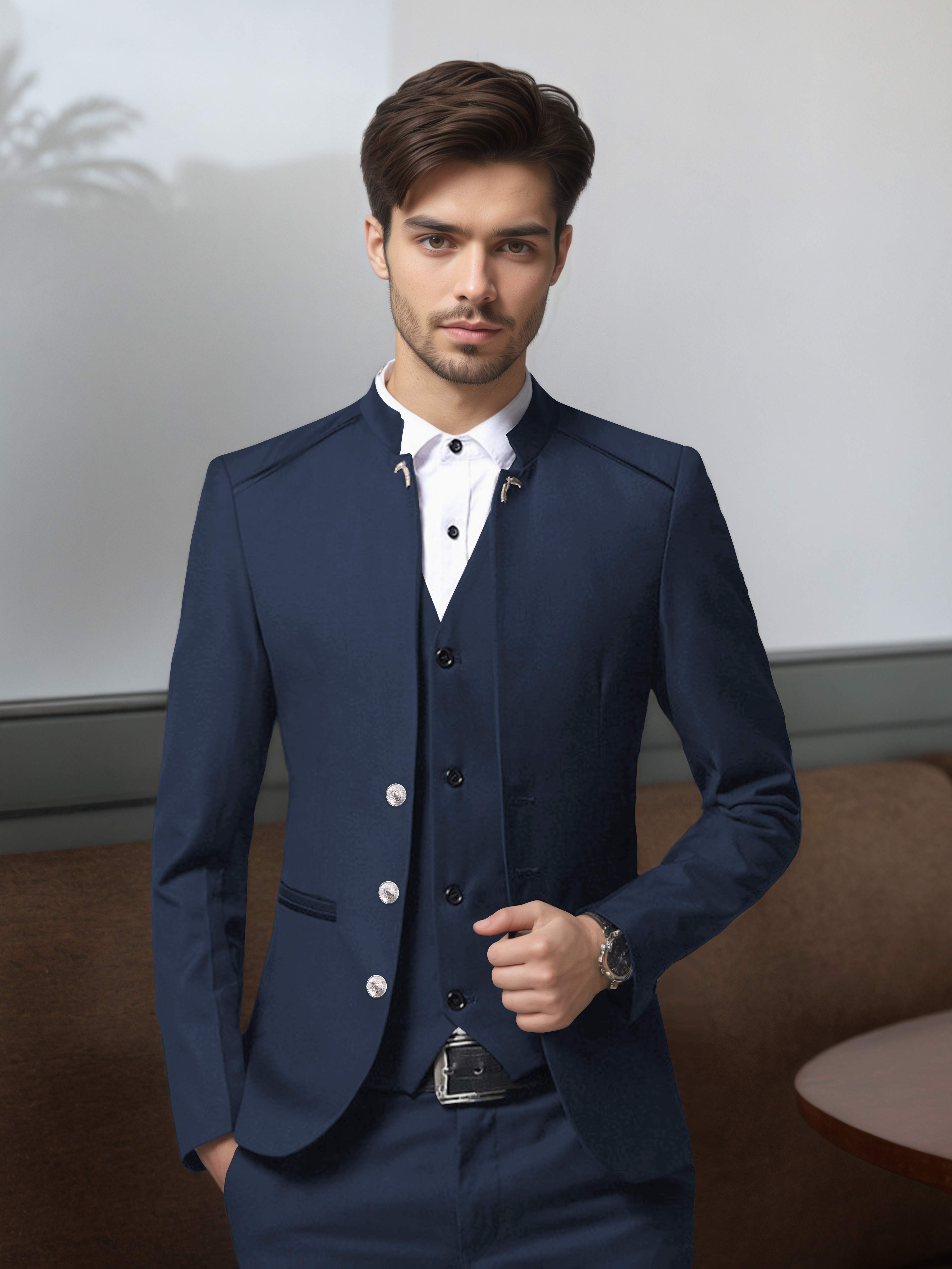 Costume Homme Vintage 3 Pièces À Simple Boutonnage Style Rétro Structuré