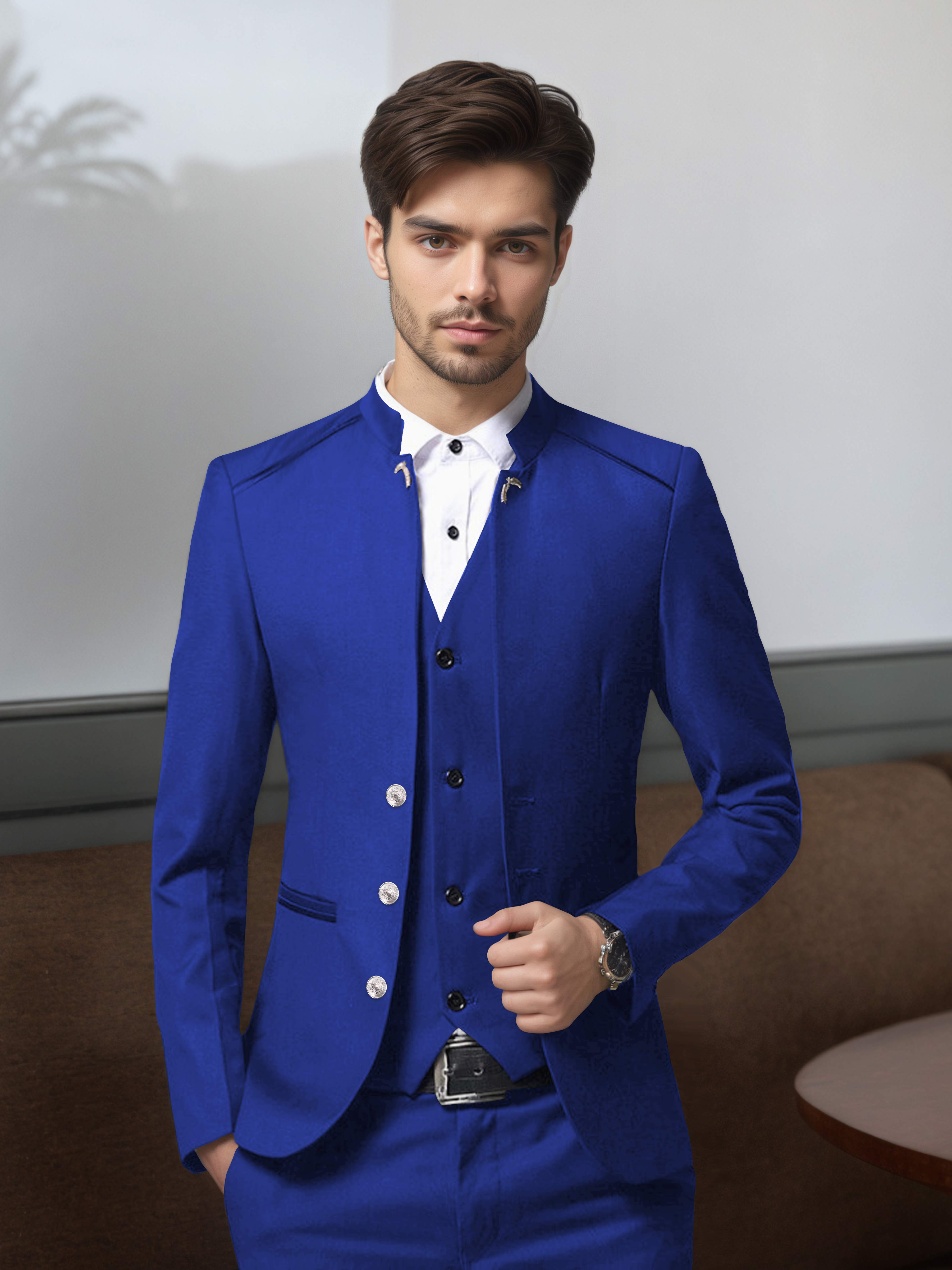 Costume Homme Vintage 3 Pièces À Simple Boutonnage Style Rétro Structuré