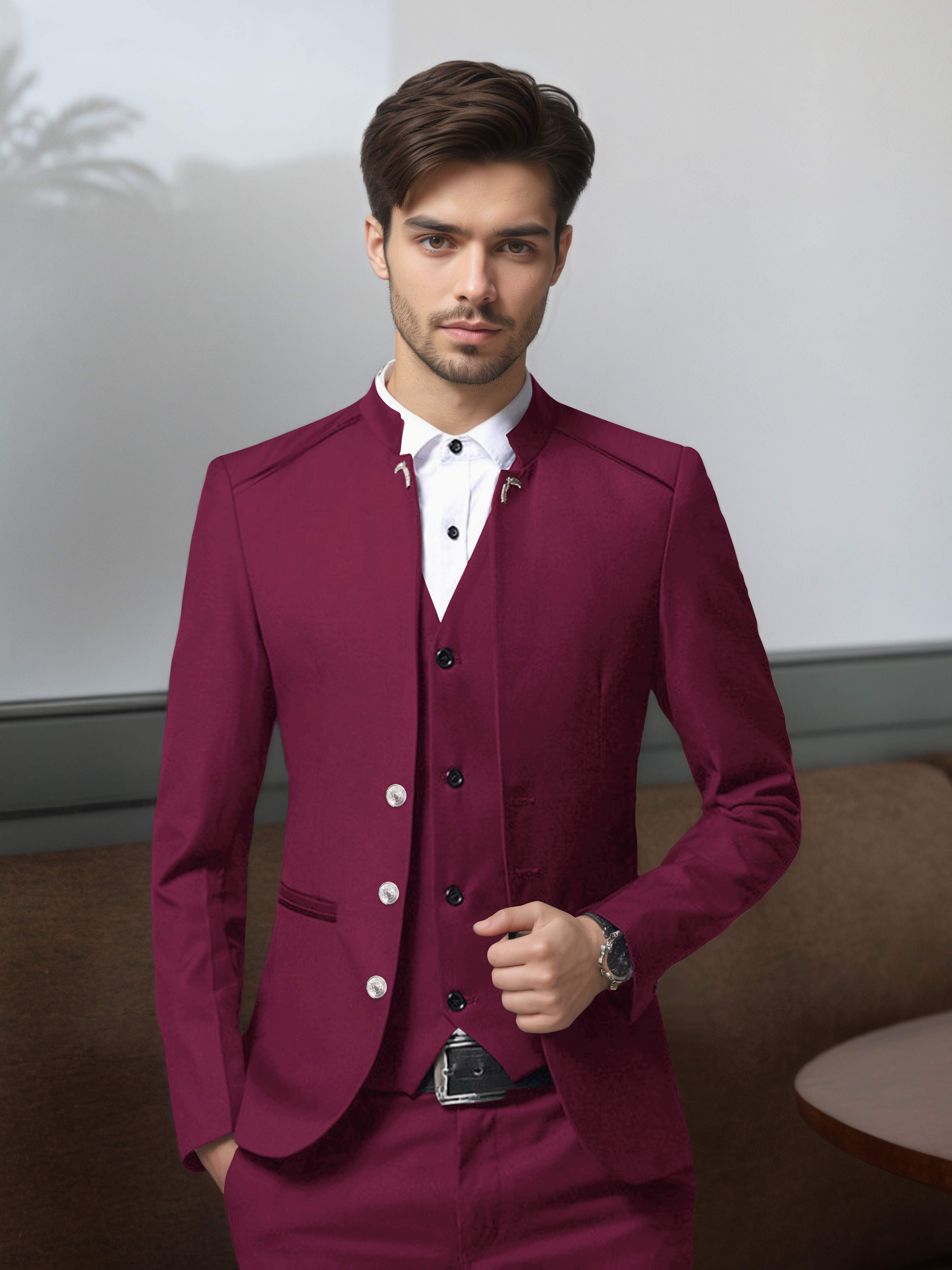 Costume Homme Vintage 3 Pièces À Simple Boutonnage Style Rétro Structuré