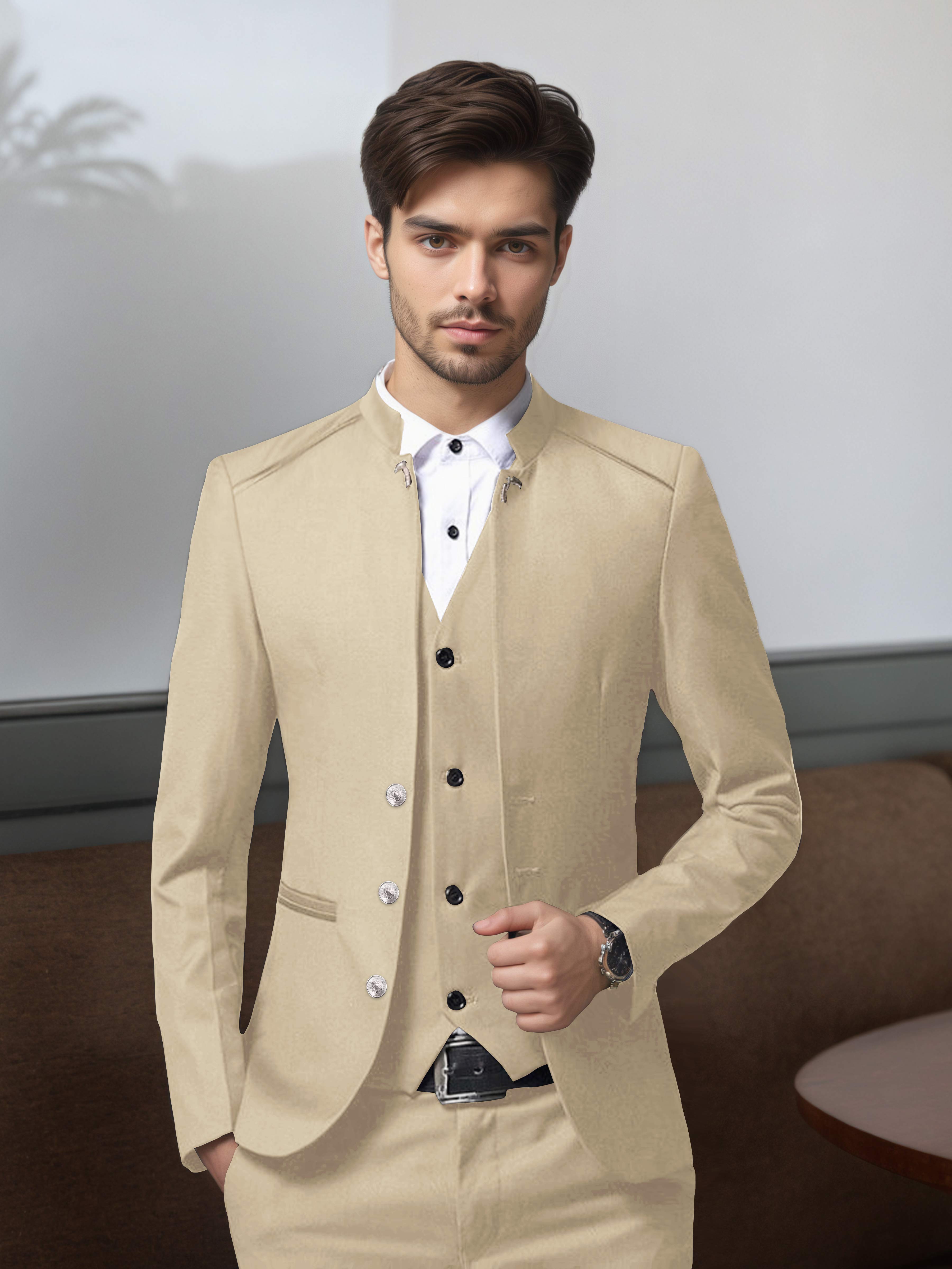 Costume Homme Vintage 3 Pièces À Simple Boutonnage Style Rétro Structuré