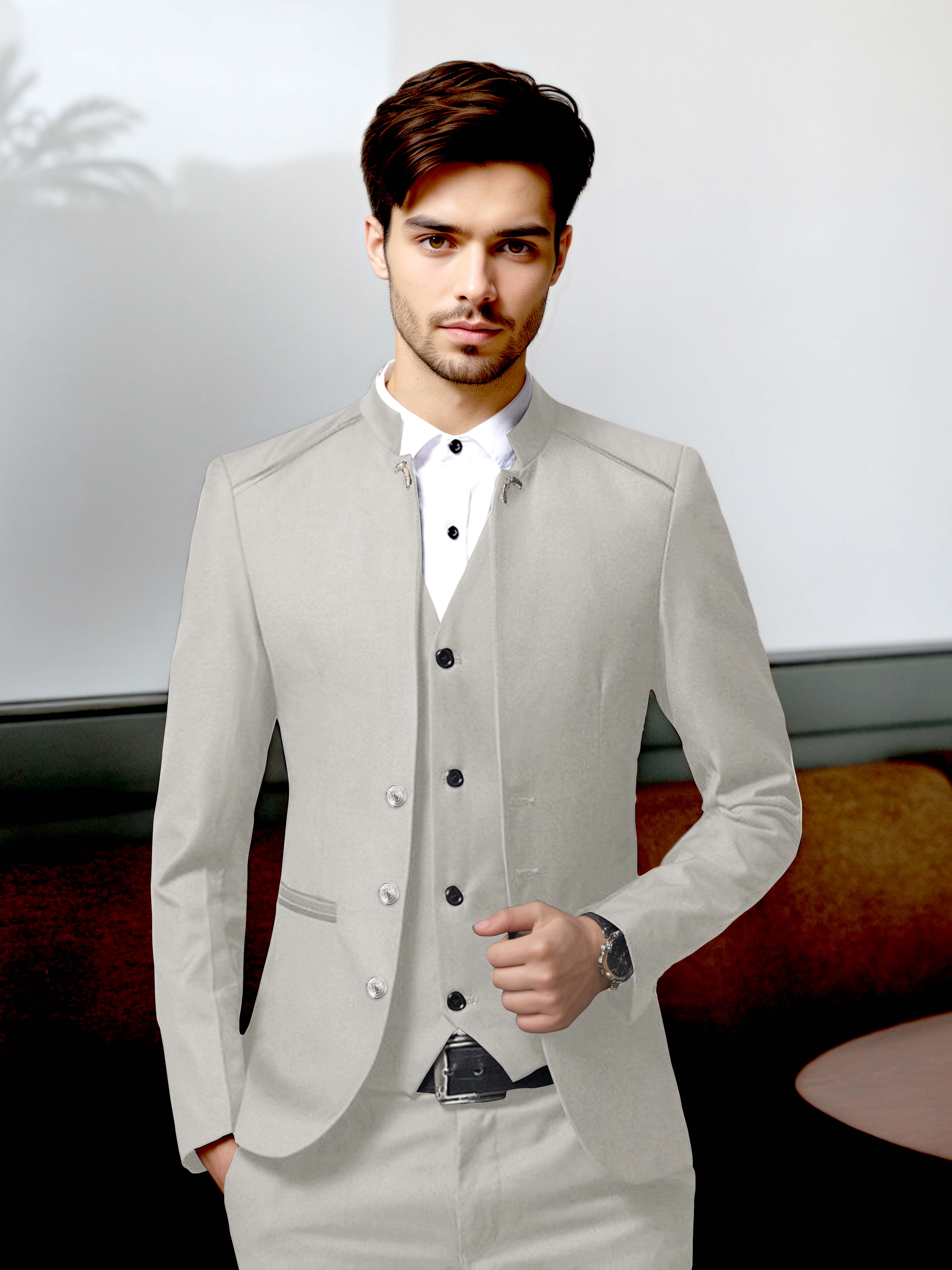 Costume Homme Vintage 3 Pièces À Simple Boutonnage Style Rétro Structuré