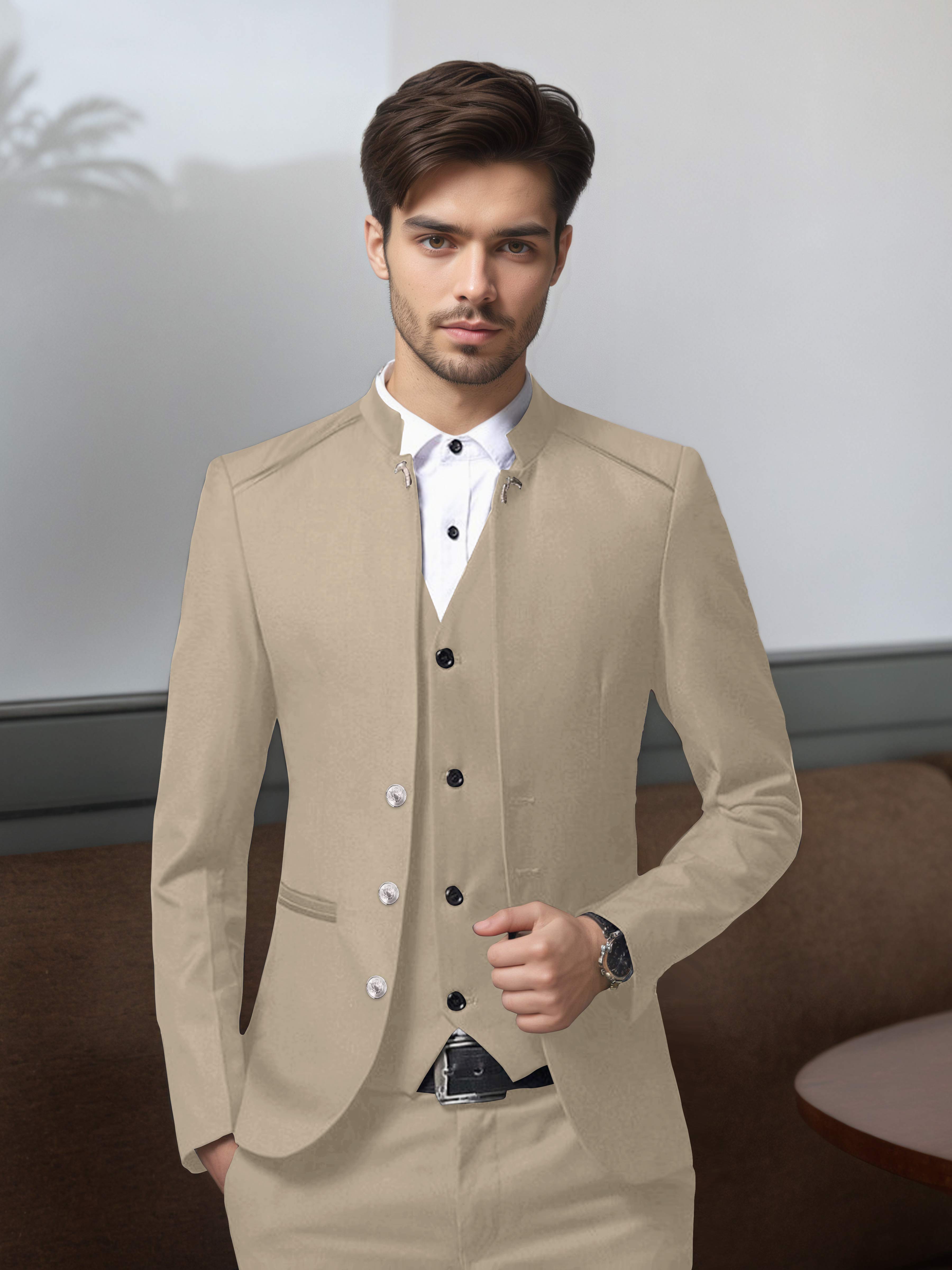 Costume Homme Vintage 3 Pièces À Simple Boutonnage Style Rétro Structuré