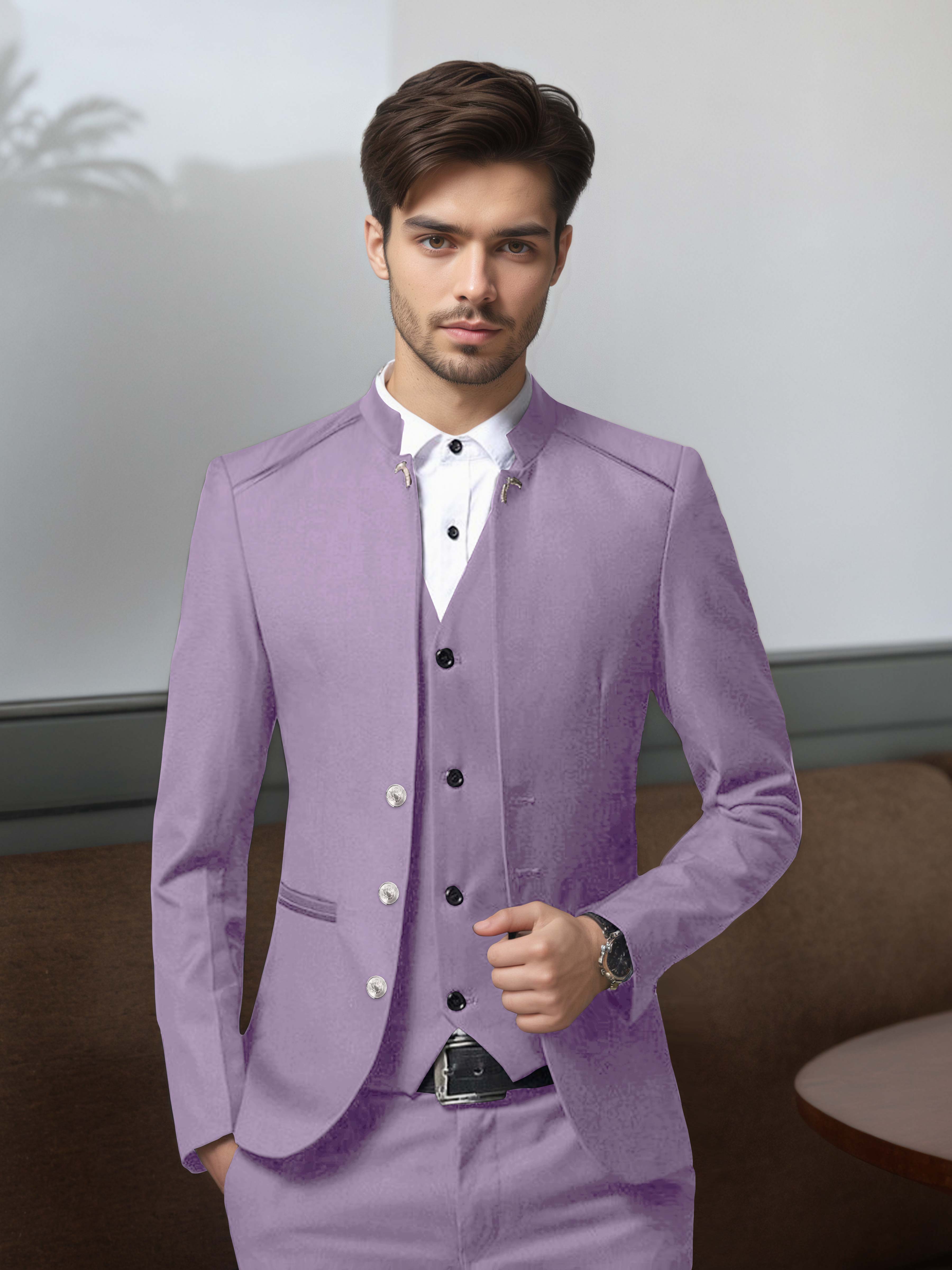 Costume Homme Vintage 3 Pièces À Simple Boutonnage Style Rétro Structuré