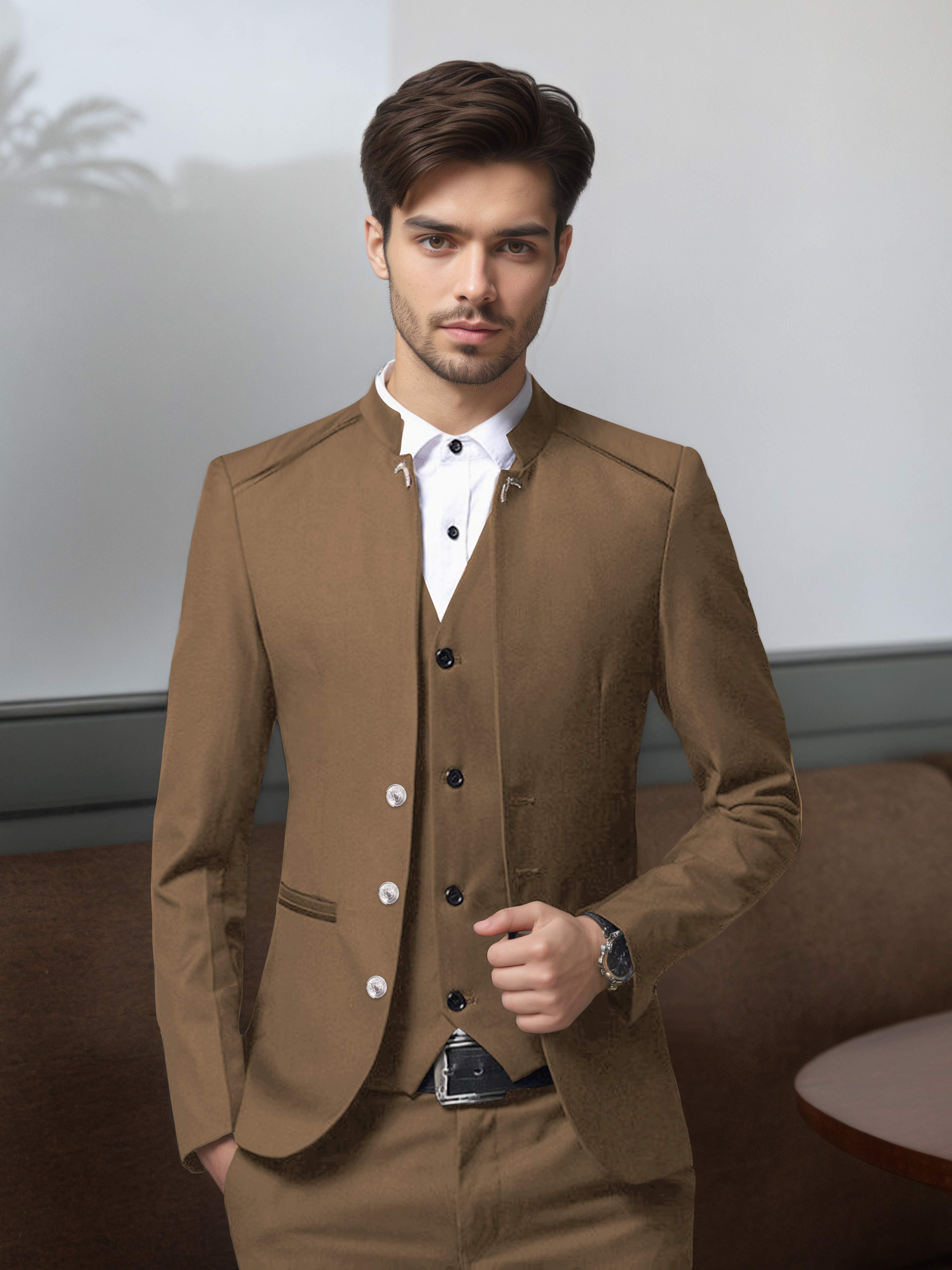 Costume Homme Vintage 3 Pièces À Simple Boutonnage Style Rétro Structuré