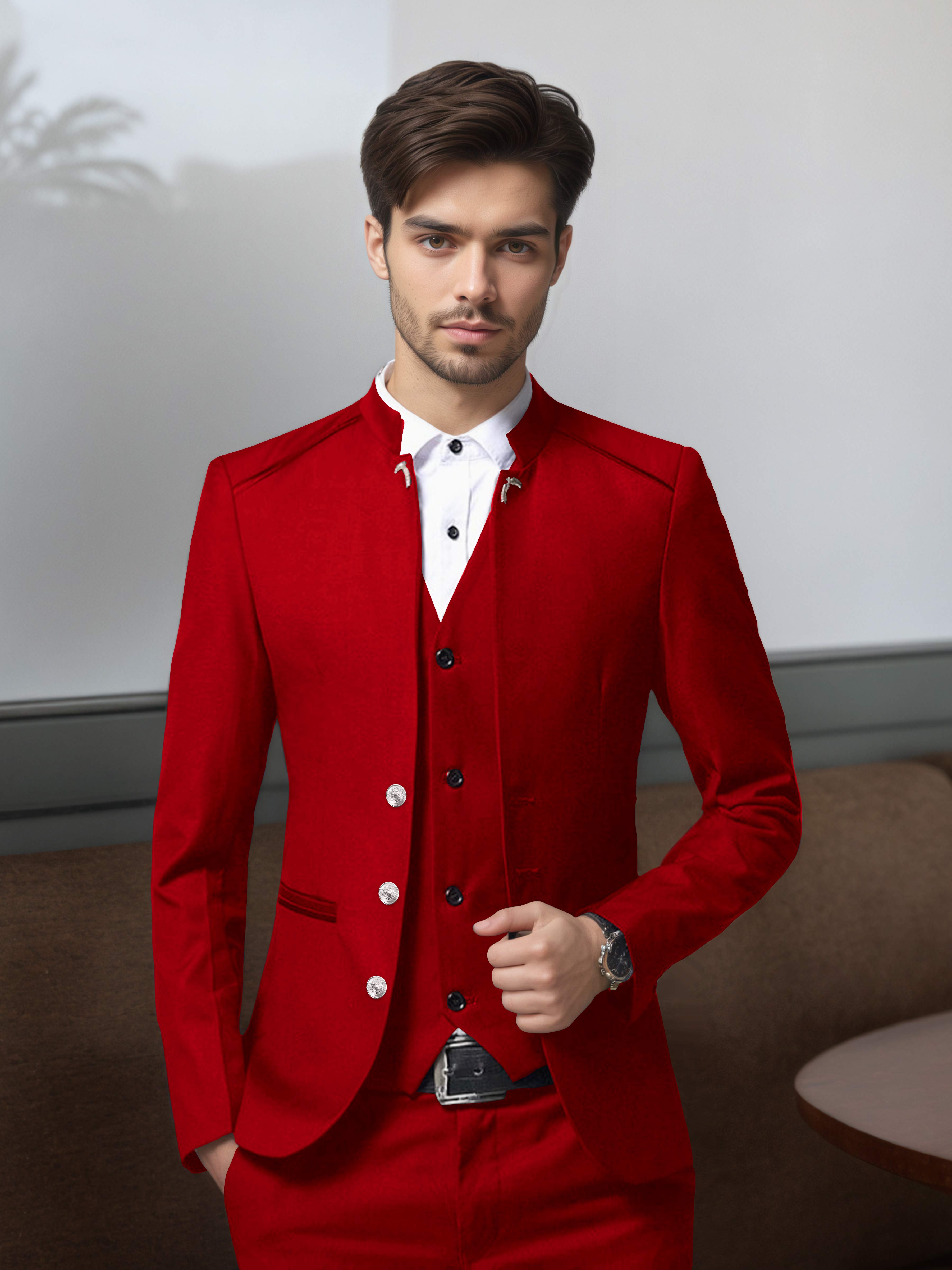 Costume Homme Vintage 3 Pièces À Simple Boutonnage Style Rétro Structuré