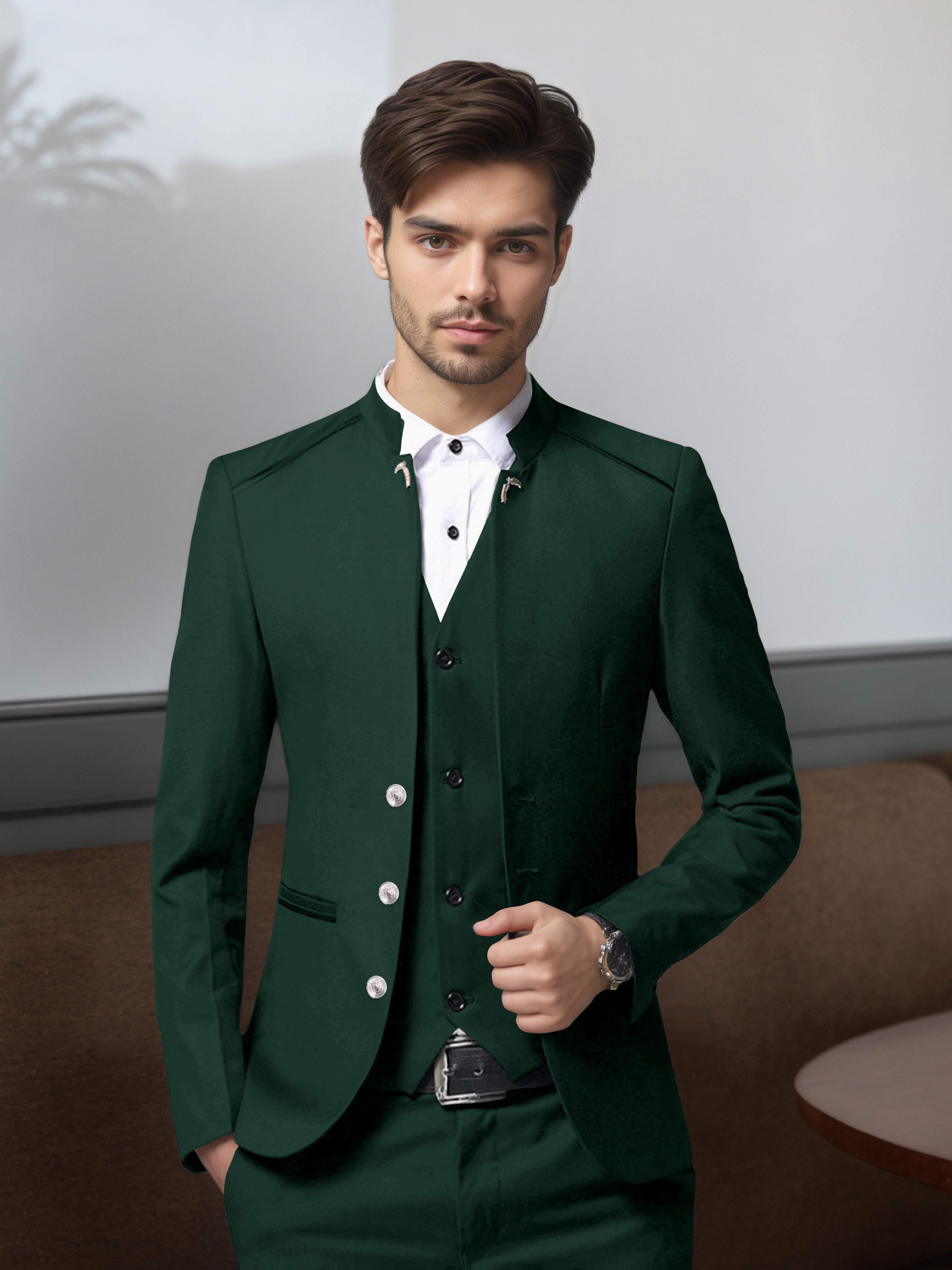 Costume Homme Vintage 3 Pièces À Simple Boutonnage Style Rétro Structuré