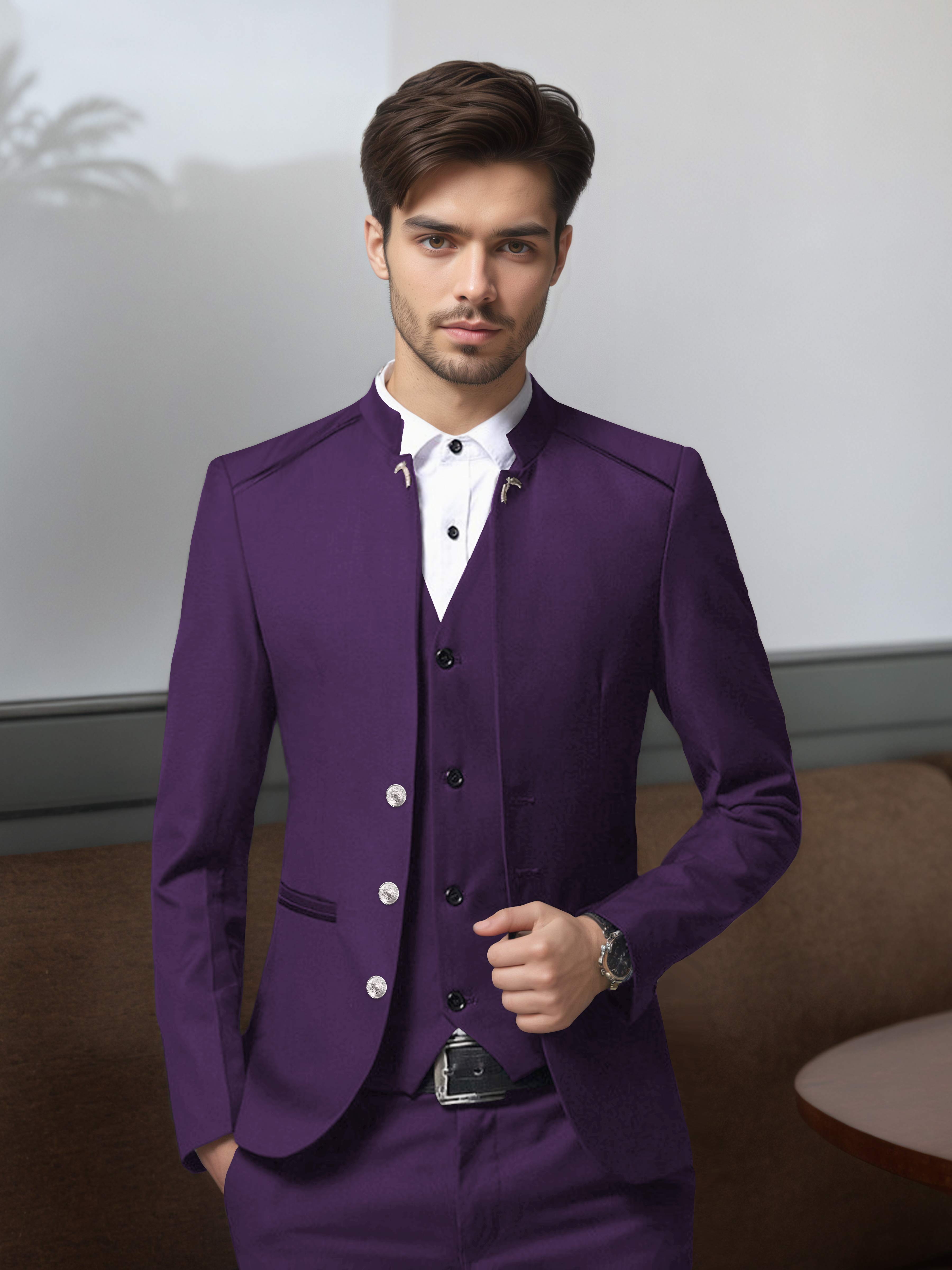 Costume Homme Vintage 3 Pièces À Simple Boutonnage Style Rétro Structuré