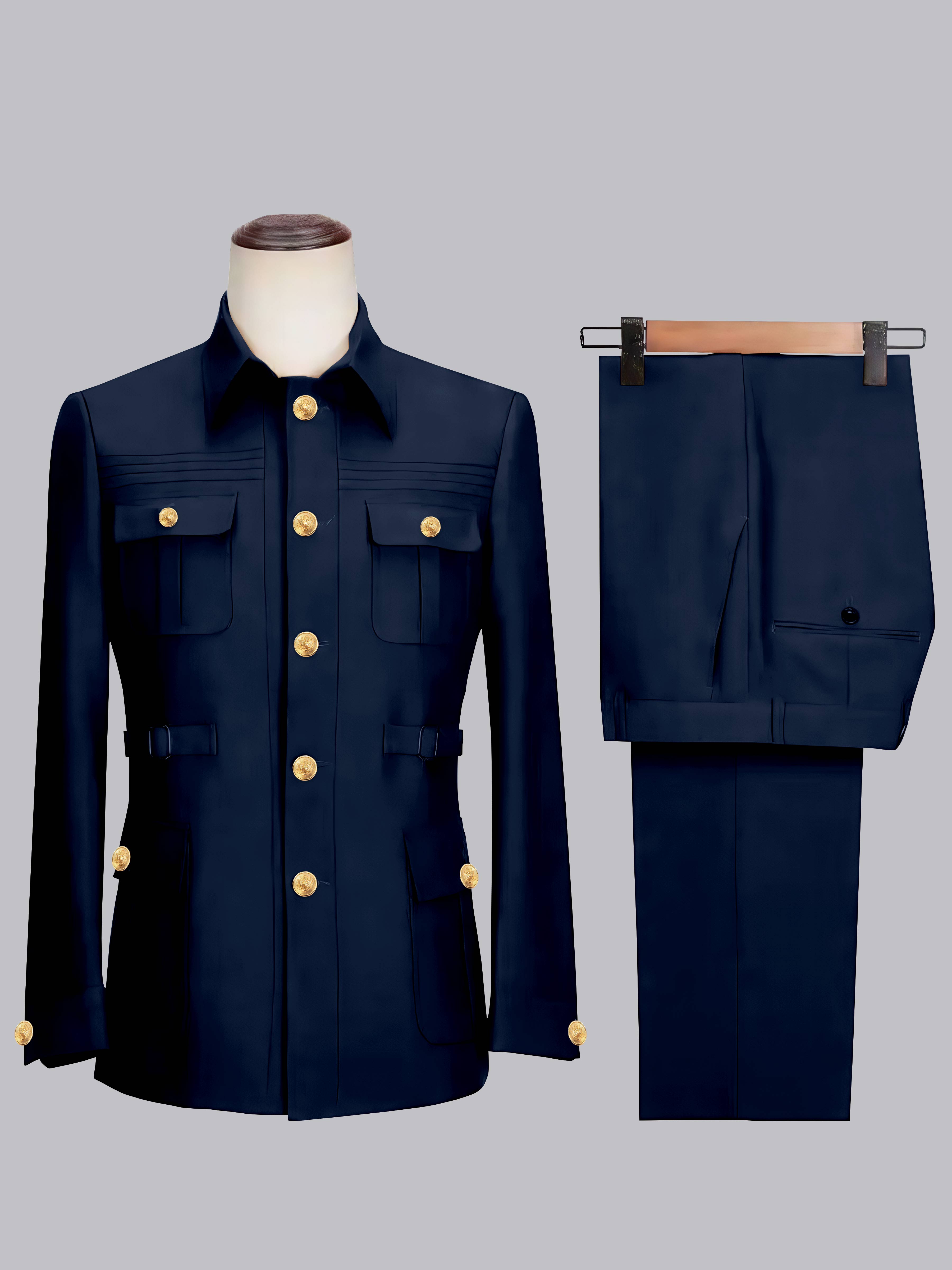 Costume Safari Homme Ceinturé À Un Bouton 2 Pièces Décontracté Chic